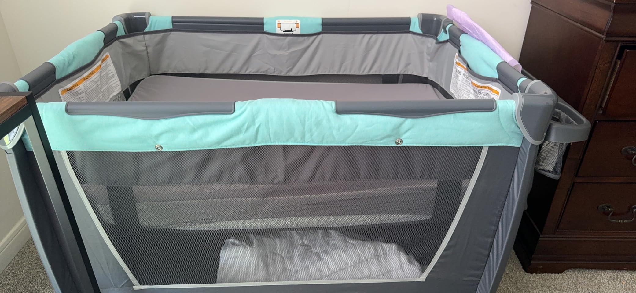Baby Trend Retreat Nursery Center, Portable Playard with Bassinet, Changing Table, and Storage - Foldable and Convertible Travel Play Crib for Babies and Toddlers, Robin customer photo 1