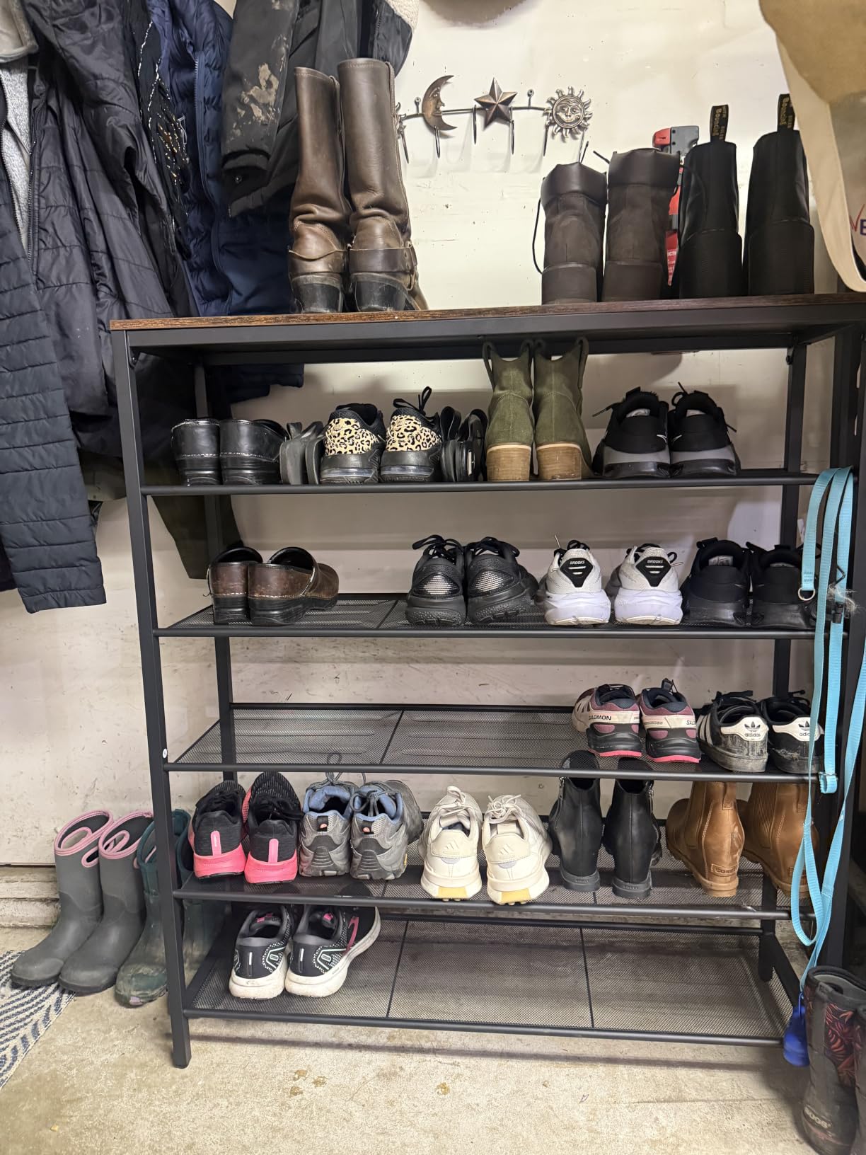 VASAGLE 5-Tier Shoe Rack, 16-20 Pairs, Metal Mesh | Shoe Storage Organizer for Entryway Hallway Closet, Large Surface for Bags, Industrial, Rustic Brown and Black, ULBS15BX customer photo 1