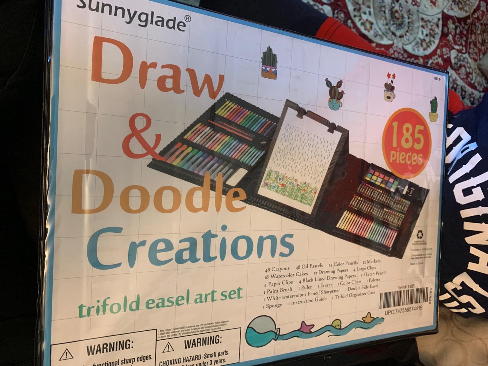 Sunnyglade 185 Pieces Double Sided Trifold Easel Art Set Art Supplies Black - Art Kit Drawing Art Box with Oil Pastels, Crayons, Colored Pencils, Markers, Paint Brush, Watercolor Cakes, Sketch Pad customer photo 1