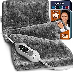 GENIANI Electric Heating Pad for Back Pain & Cramps Relief, Electric Throw, Self Care Gifts for Women, Heating Pad for Neck & Shoulder, Machine Washable Microplush, Auto Shut Off (12