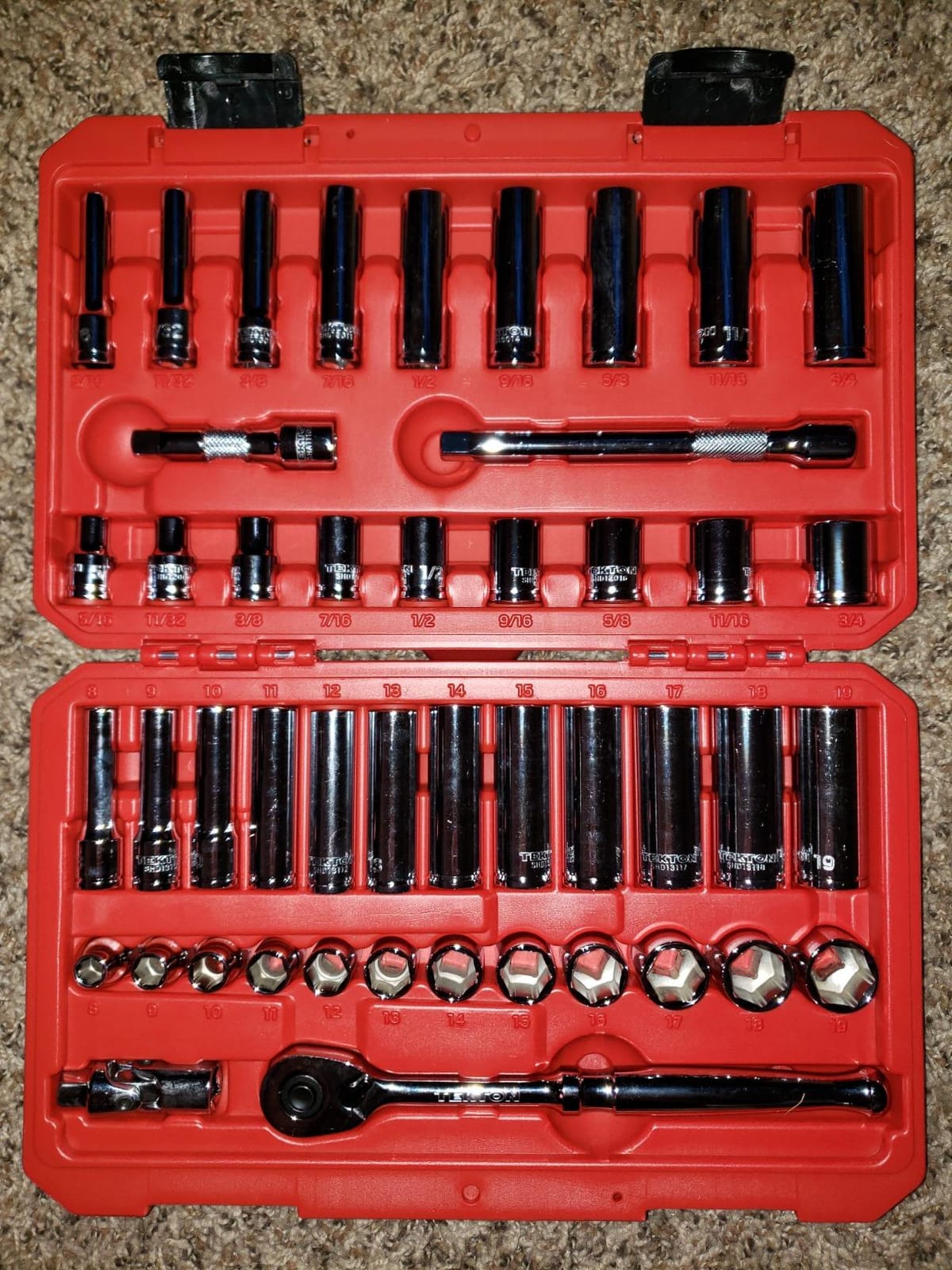 TEKTON 3/8 Inch Drive 6-Point Socket and Ratchet Set, 73-Piece (1/4-1 in., 6-24 mm) | SKT15311 | (1/4 - 1 in., 6 - 24 mm), Shallow and Deep, Case customer photo 2
