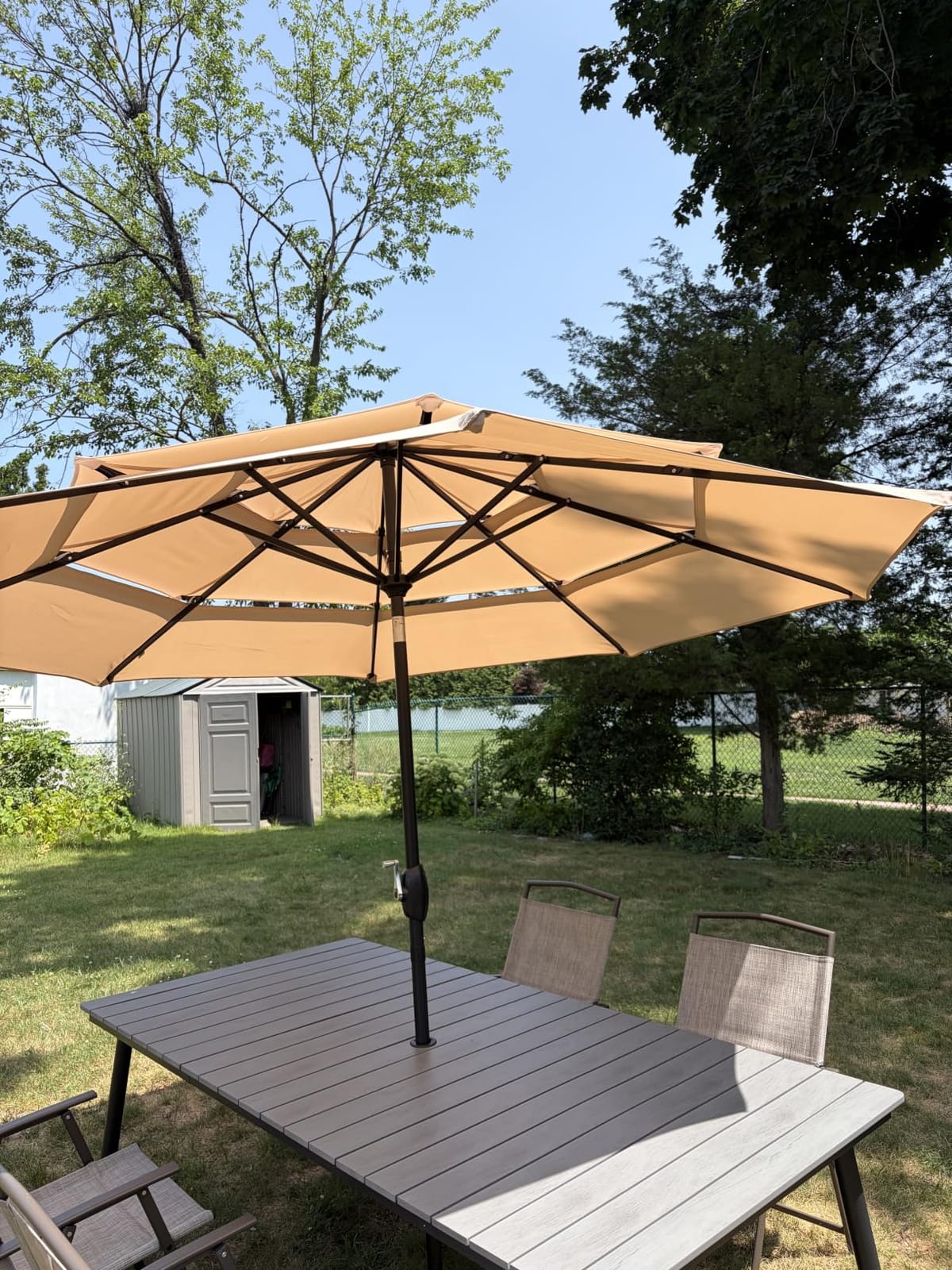 PHI VILLA 10ft Outdoor Patio Umbrellas, 3 Tier Vented Table Umbrella, Navy | Auto-Tilt, 1.5