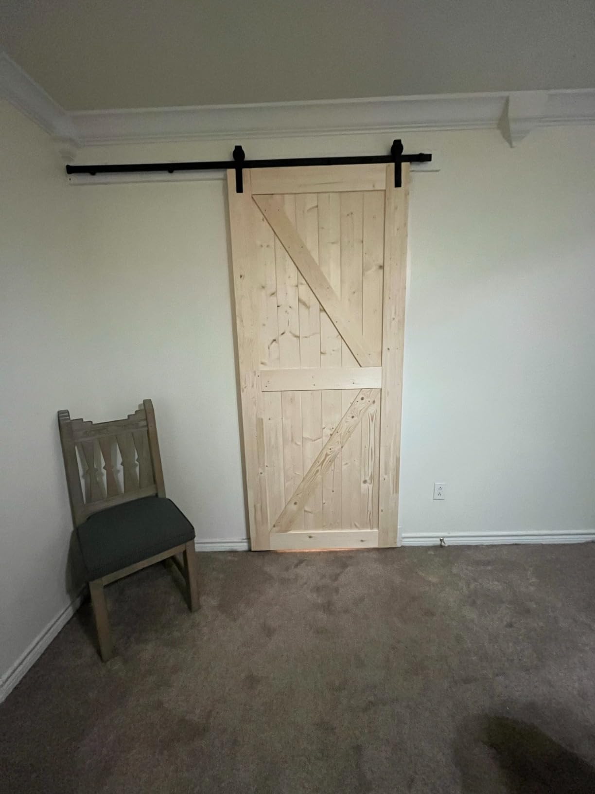 SmartStandard 36in x 80in Sliding Barn Wood Door, Natural, Fit 6-6.6FT Rail, Pre-Drilled Ready to Assemble, DIY Unfinished Solid Spruce Wood Panelled Slab, K-Frame customer photo 2