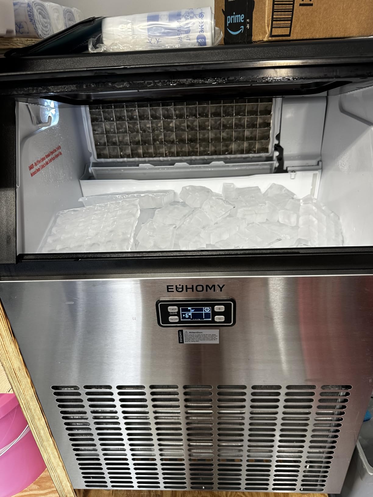 EUHOMY Commercial Ice Maker Machine, 100lbs/24H Stainless Steel Under Counter Ice Machine with 33lbs Ice Storage Capacity, Freestanding Ice Maker customer photo 2