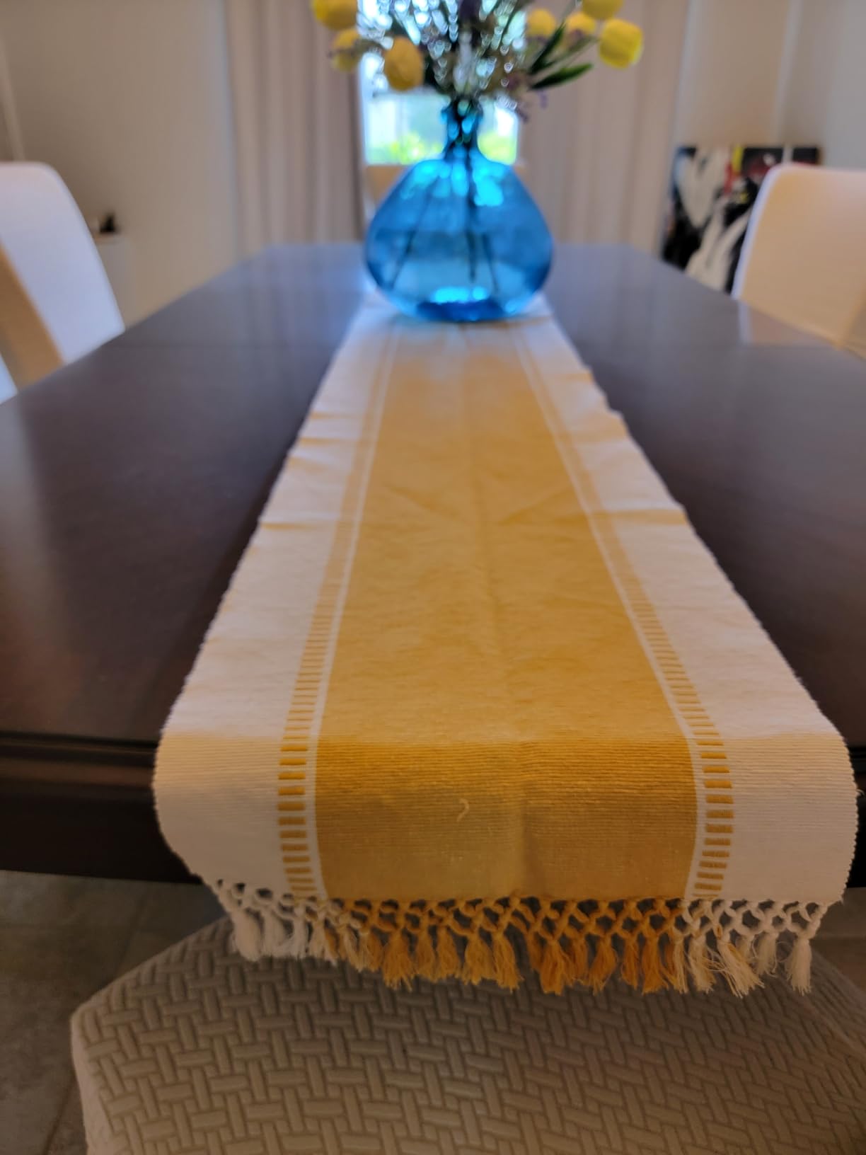 DII Dobby Stripe Table Runner, 13x108, French Blue & Cream Background | Woven Decorative Table Runner customer photo 2