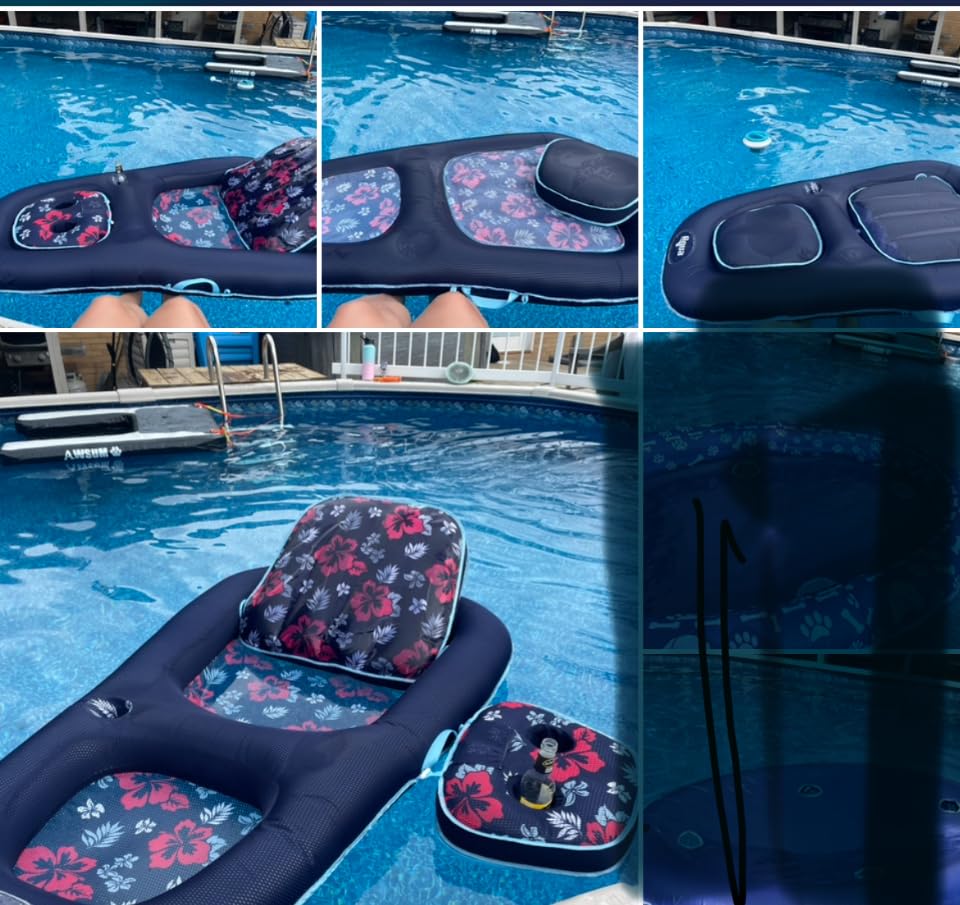 Aqua Campania Ultimate 2-in-1 Pool Float Lounge - Extra Large - Inflatable Pool Floats for Adults with Adjustable Backrest & Cupholder Caddy customer photo 1