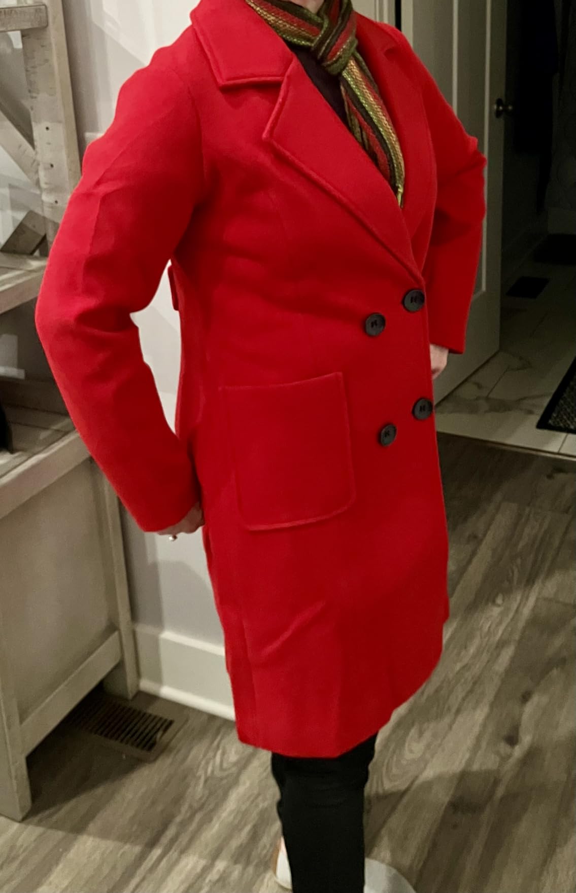 chouyatou Women Elegant Notched Collar Double Breasted Wool Blend Over Coat customer photo 1