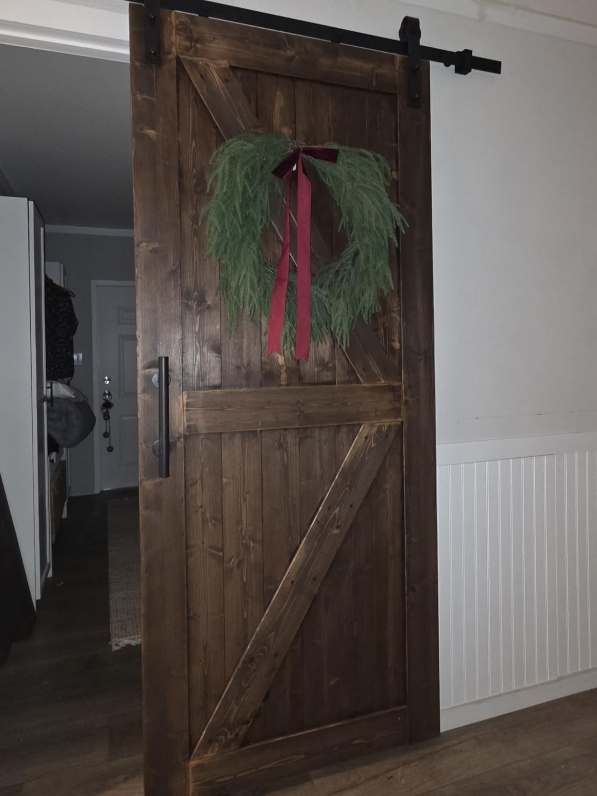 S&Z TOPHAND 36in x 84in Unfinished British Brace Knotty Barn Door with Sliding Hardware Kit, Solid Wood, Double Surfaces, Simple Assembly Required customer photo 1