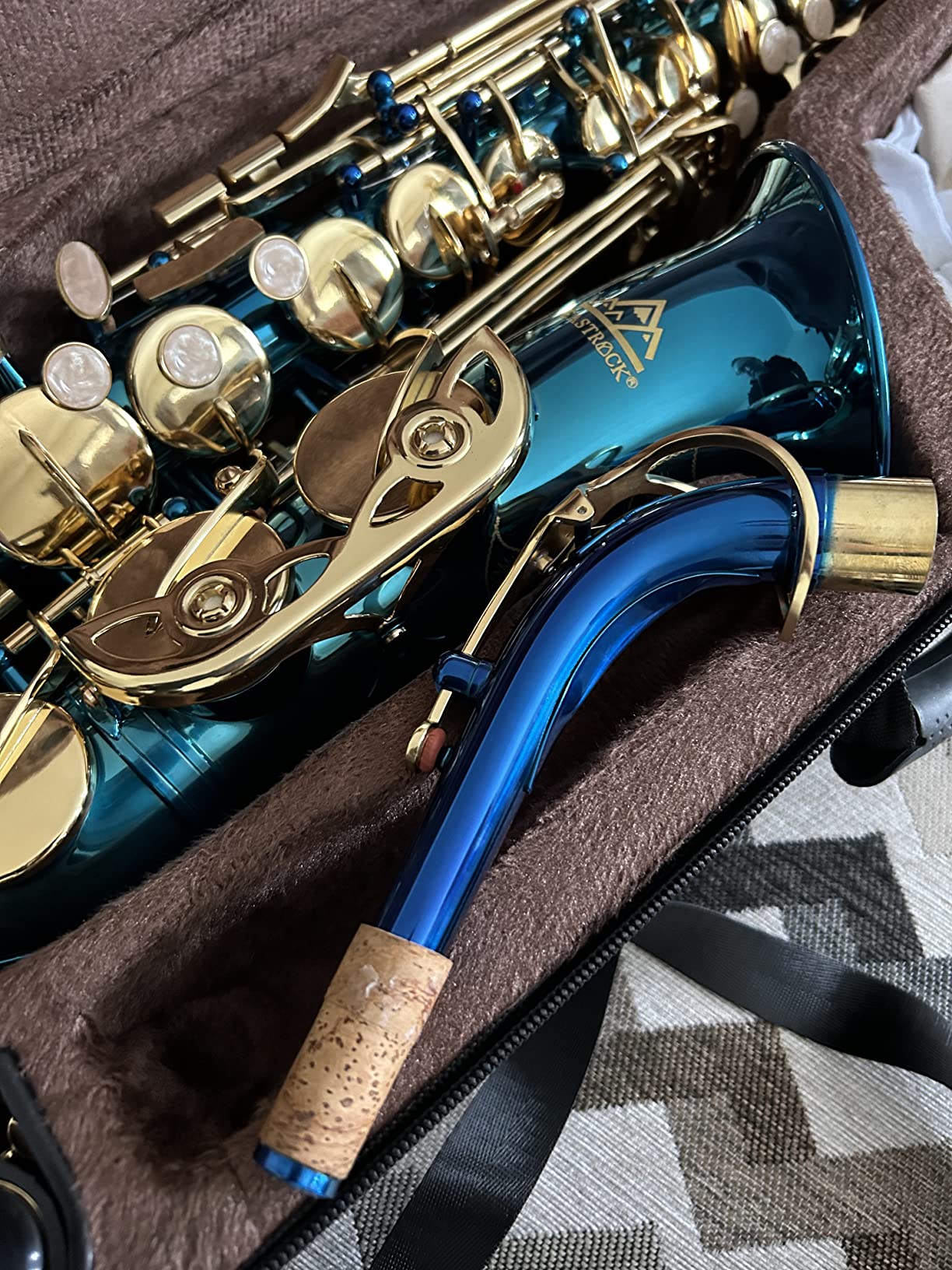 EASTROCK E Flat Alto Saxophone Blue/Golden Sax for Beginners and Students | Alto Sax Kit-Carrying Case, Mouthpiece, Reeds, Cushion Pads, Cleaning Kit, Gloves, Neck Strap for Practice & Performance customer photo 2