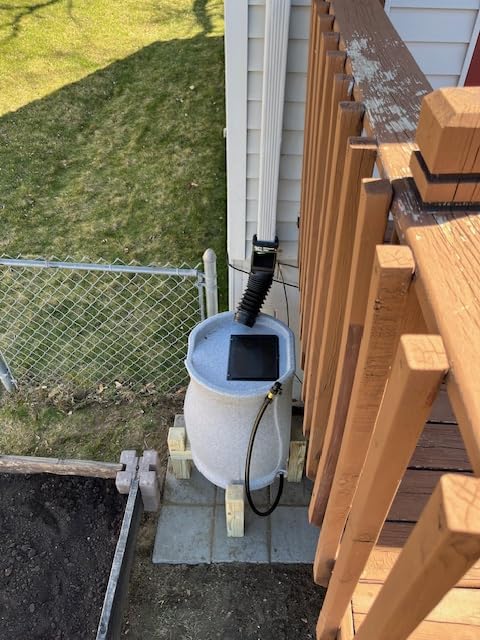 FCMP Outdoor Catalina 45 Gallon Rain Barrel, Light Granite | BPA-Free Flat-Back Design with 3.5 Foot Garden Hose, Shut-Off Thumb Valve, and Fixed Lid customer photo 1