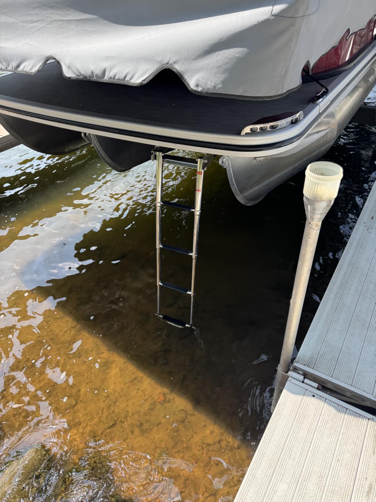 4 Step Boat Ladder Under Platform Slide Mount Boat Boarding Ladder, Telescoping Ladder with a Carry Handle and Mounting Screws, Press-Type Spring Latch (4 Steps) customer photo 2