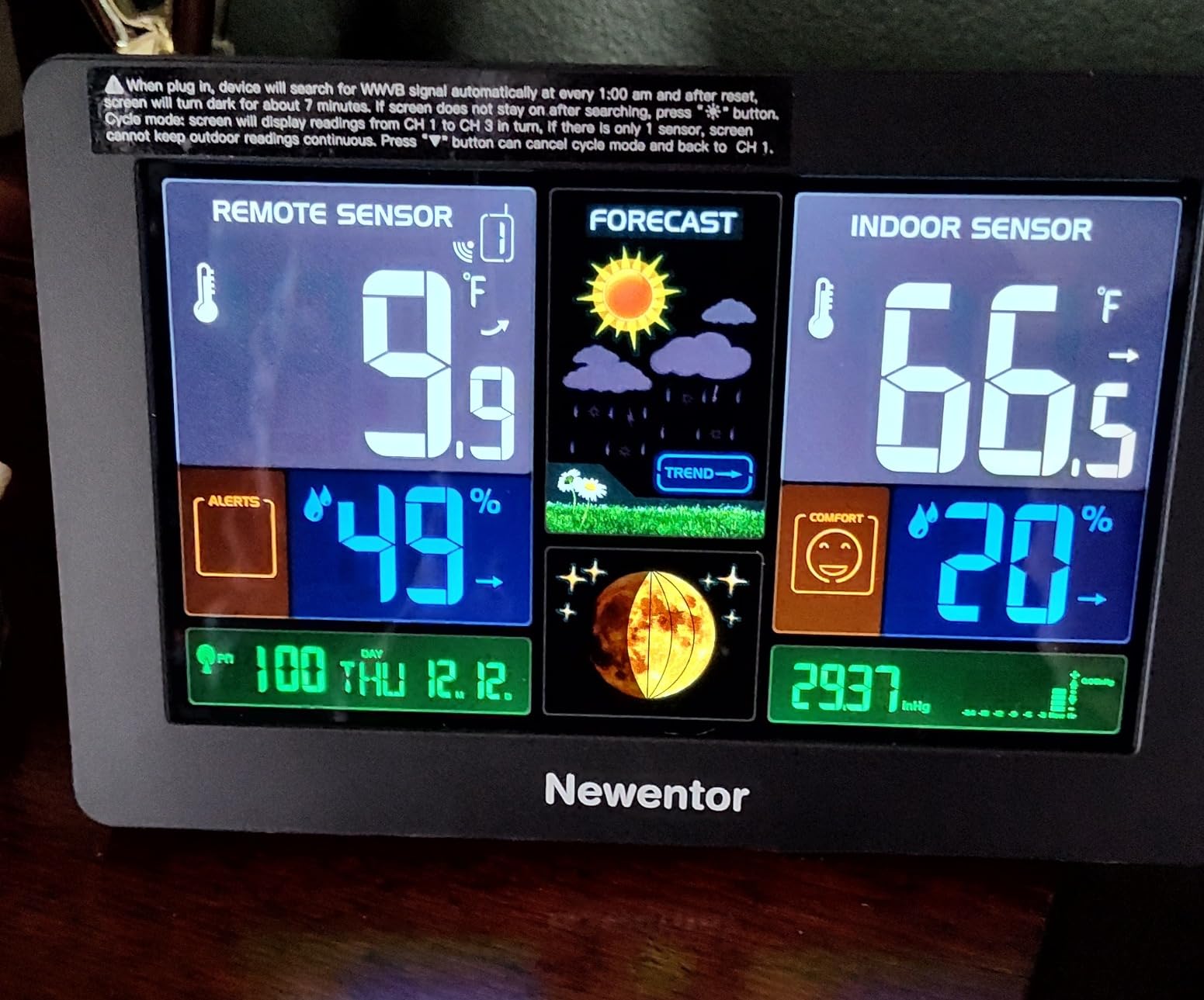 Newentor Weather Station Wireless Indoor Outdoor Thermometer, Black, 1 Sensor | Color Display Digital Weather Thermometer with Atomic Clock, Barometric Pressure, Forecast Station, Adjustable Backlight customer photo 1