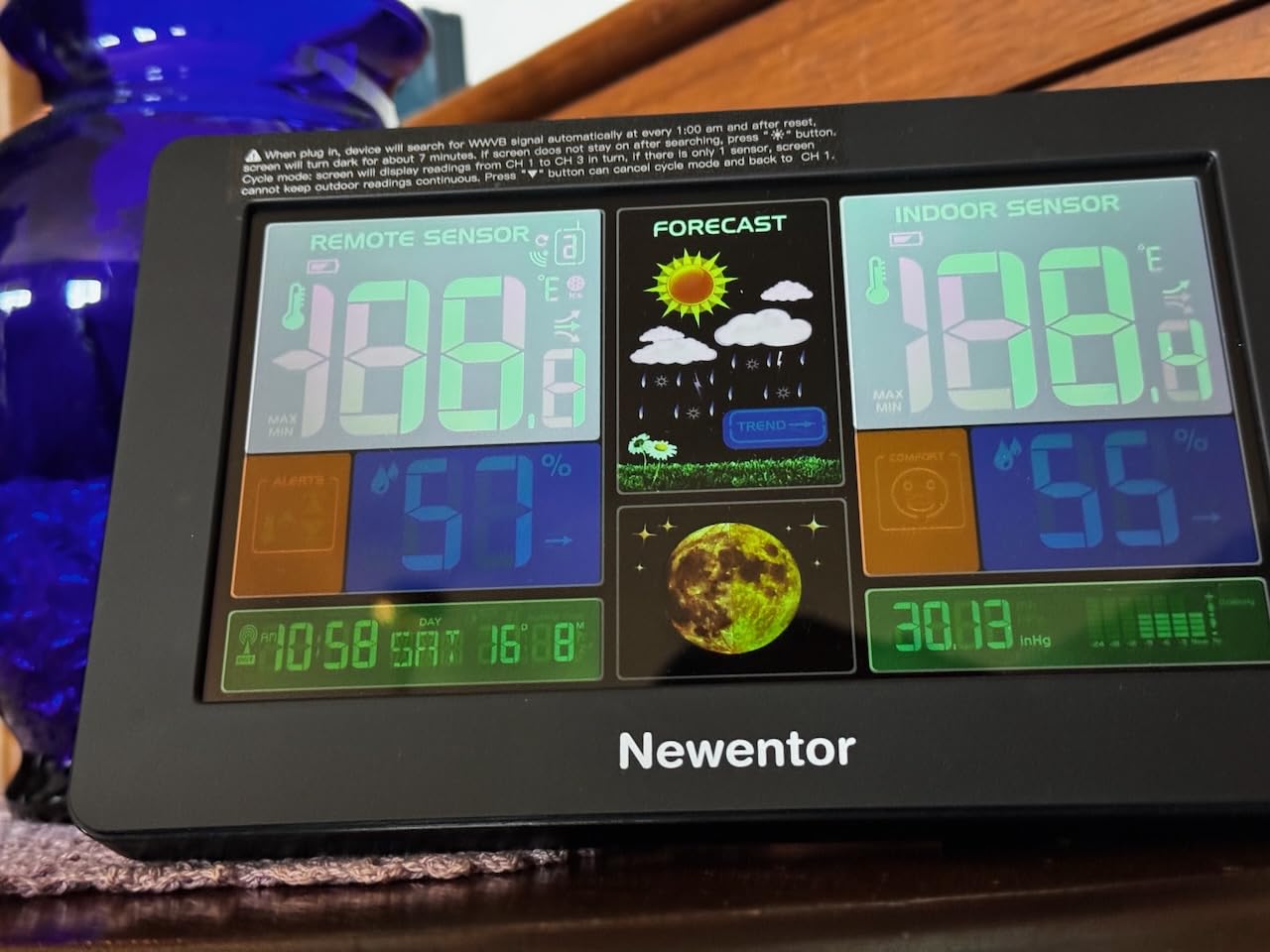 Newentor Weather Station Wireless Indoor Outdoor Thermometer, Black, 1 Sensor | Color Display Digital Weather Thermometer with Atomic Clock, Barometric Pressure, Forecast Station, Adjustable Backlight customer photo 2