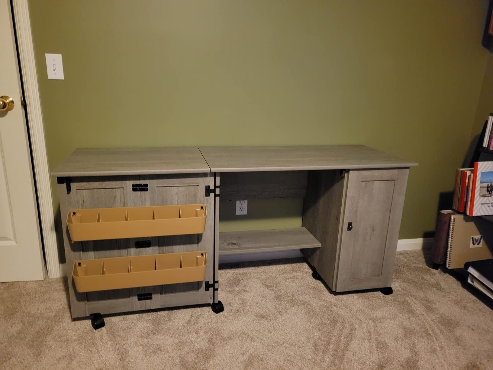 Sauder Miscellaneous Storage Sewing Cart, Drop-Leaf Craft Table, Sewing Table with Storage - Soft White Finish customer photo 1