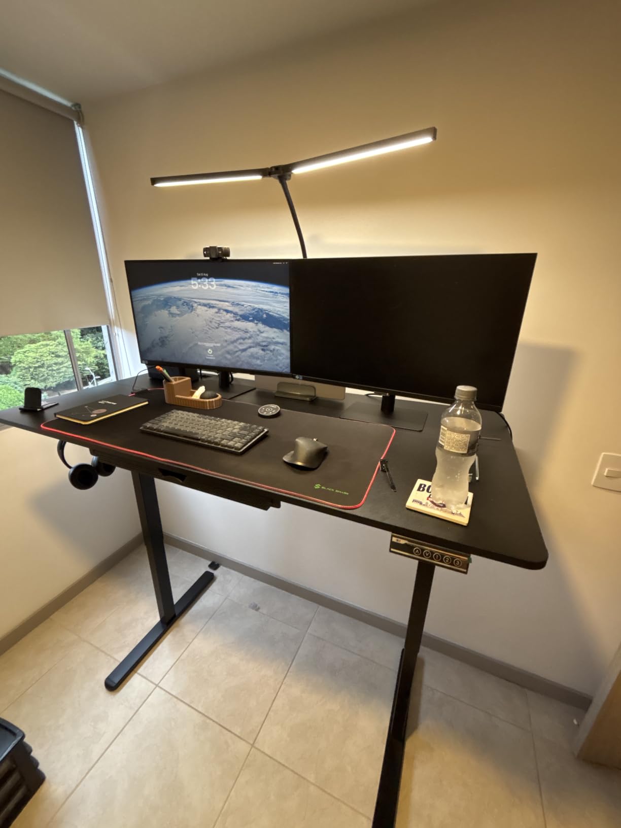SHW 55 x 28 Electric Height Adjustable Standing Desk w/Drawer, Black | w/ Memory Presets and Cable Management | Drawer with adjustable compartments | Hanging Hooks customer photo 1