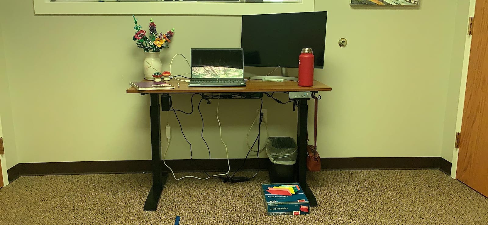 SHW 55 x 28 Electric Height Adjustable Standing Desk w/Drawer, Black | w/ Memory Presets and Cable Management | Drawer with adjustable compartments | Hanging Hooks customer photo 2