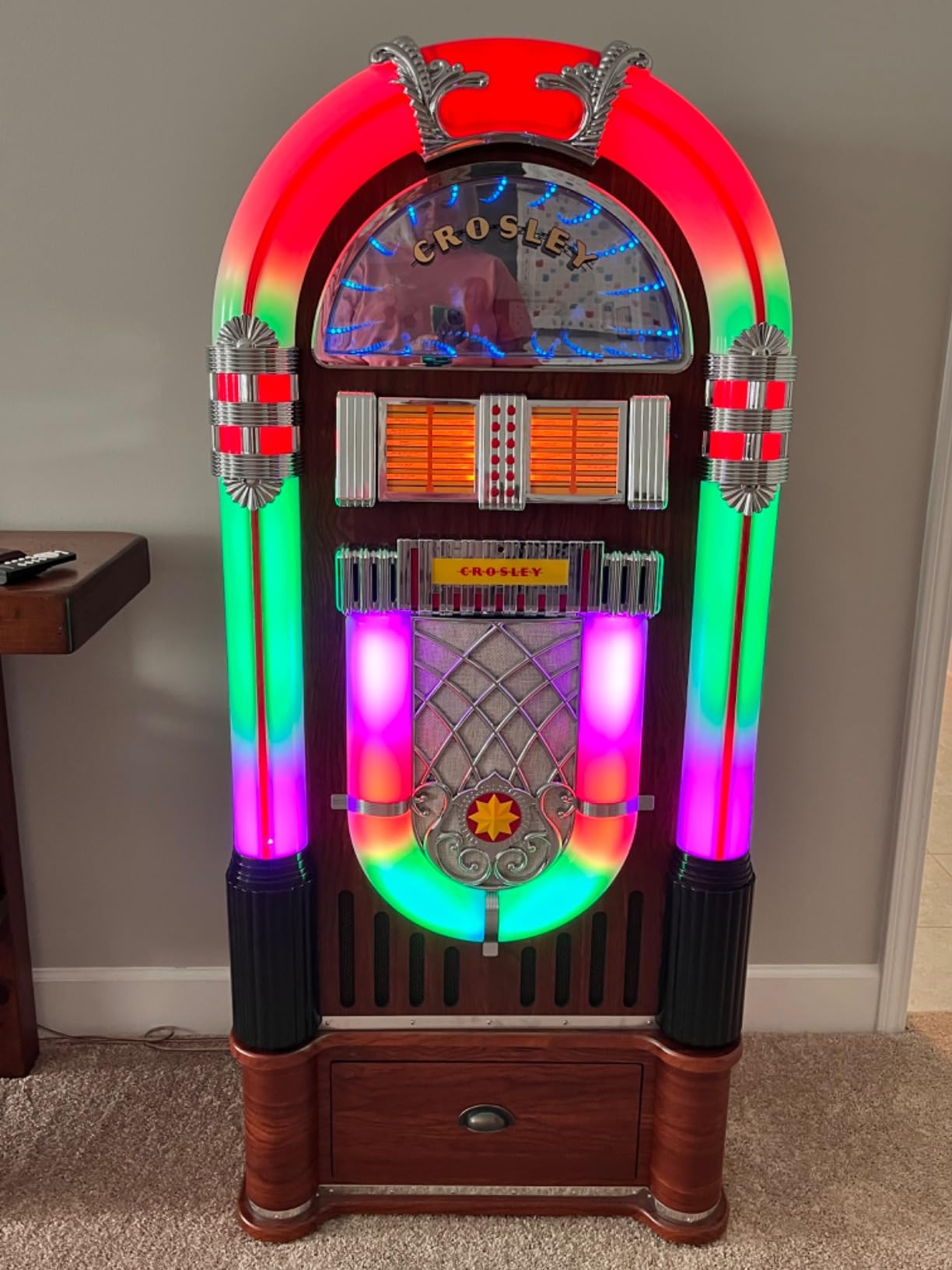 Crosley CR1215A-WA Jukebox with ST15-WA Stand Included, Walnut | AM/FM Radio, Bluetooth In, CD Player customer photo 2