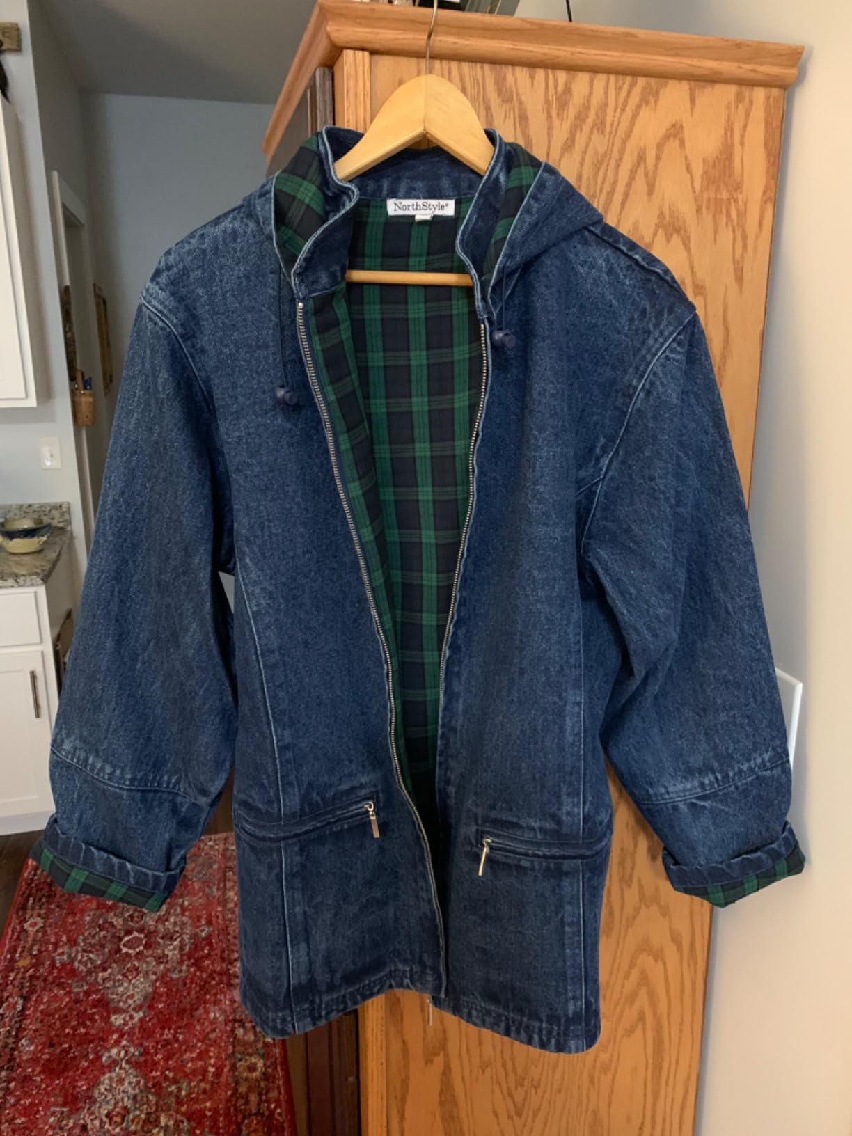 SAGEFINDS Women's Flannel Lined Denim Jacket | Detachable Hood | Zip Front and Side Pockets | 100% Cotton customer photo 2