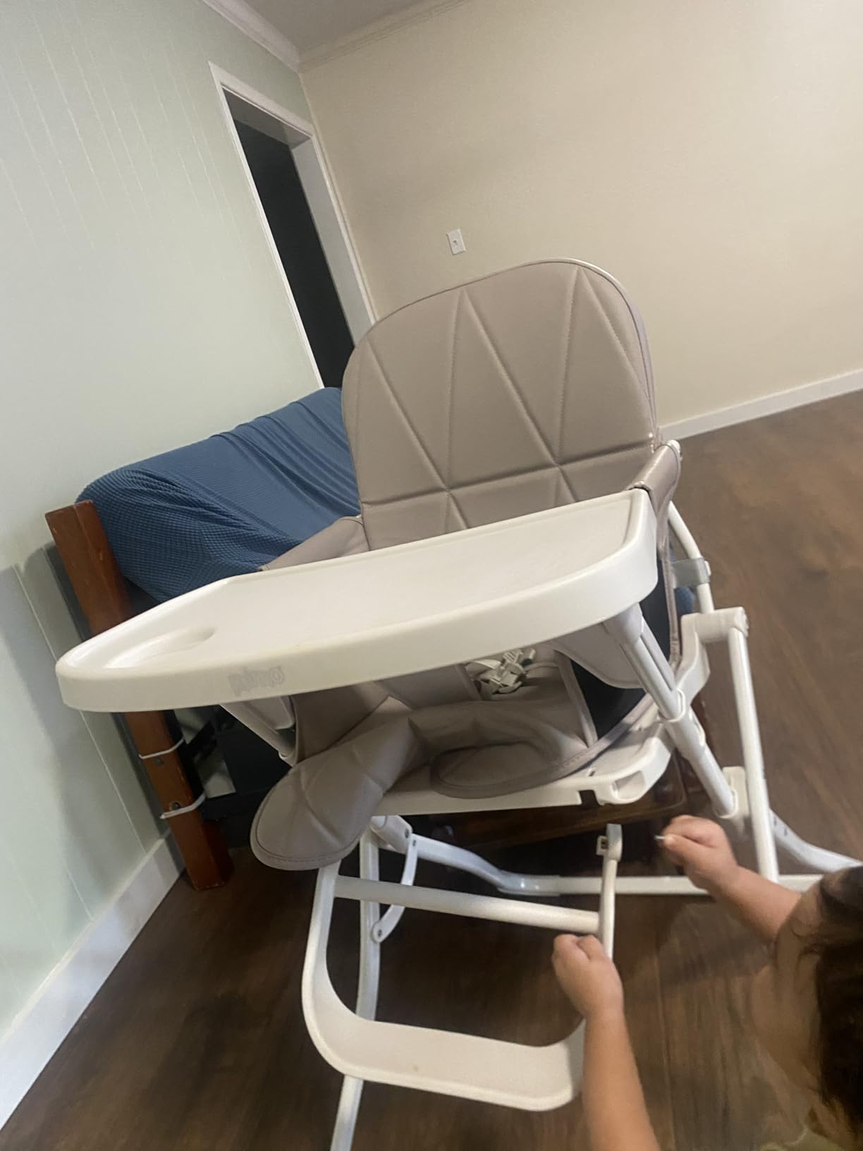 Primo PopUp Folding High Chair for Baby Age 6 to 36 Months - Taupe Folding Beach Style High Chair with Removable Dishwasher Safe Tray, 3pt Safety Harness, Leatherette Seat - Space Saving Design customer photo 2