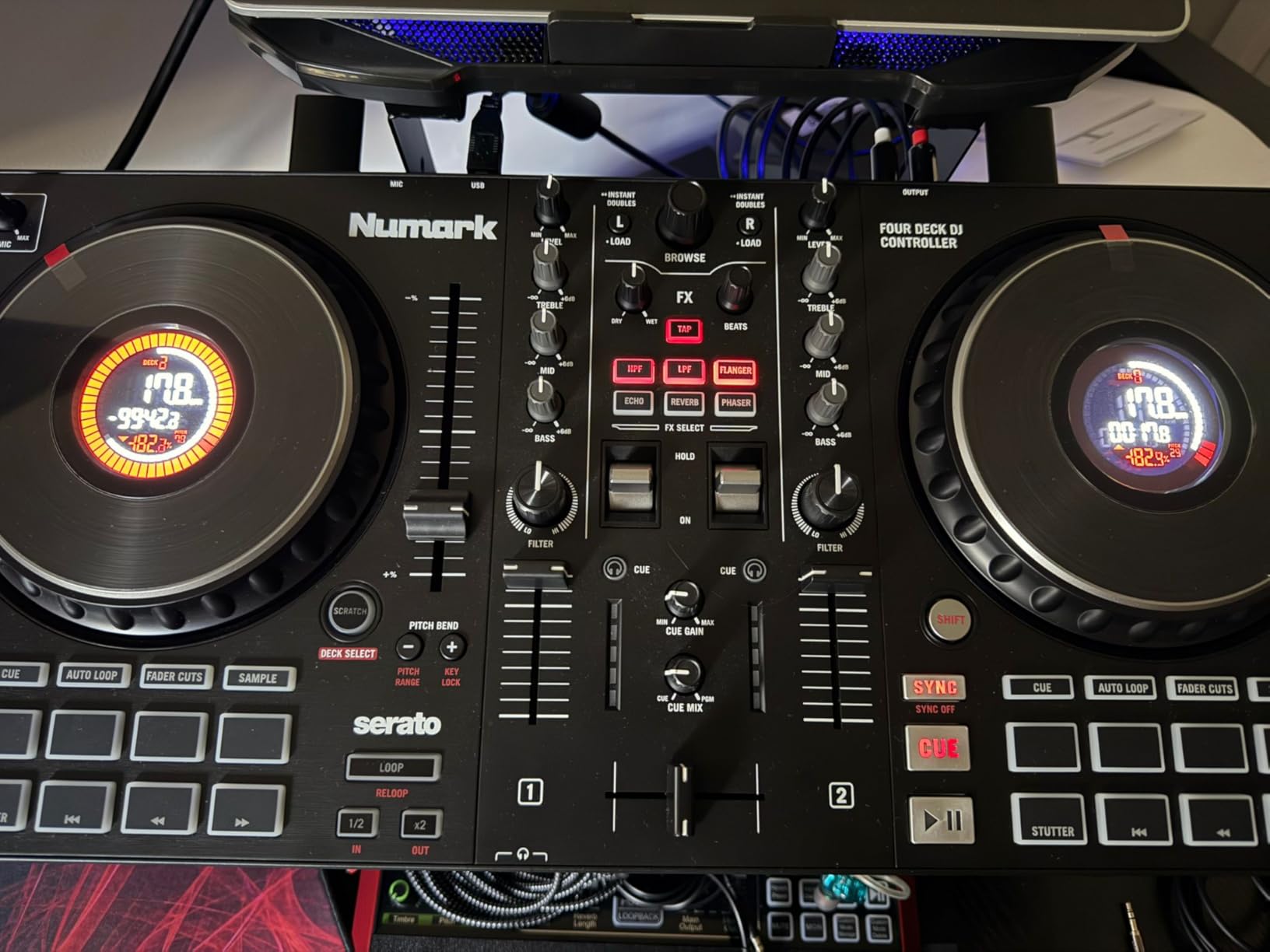 Numark Mixtrack Platinum FX DJ Controller | 4-Decks, 3-Band EQ DJ Mixer, Jog Wheel Displays, 16 Pads, 2 Effects Paddles, Audio Interface, Serato DJ Lite customer photo 2