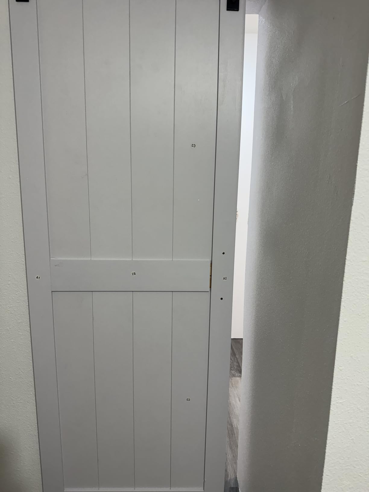 36 x84in MDF Sliding Barn Door with 6.6ft Barn Door Hardware Kit & Handle, White Solid Barn Door Slab Covered with Water-Proof PVC Surface, Pre-Drilled Holes Easy Assembly, H-Frame customer photo 1