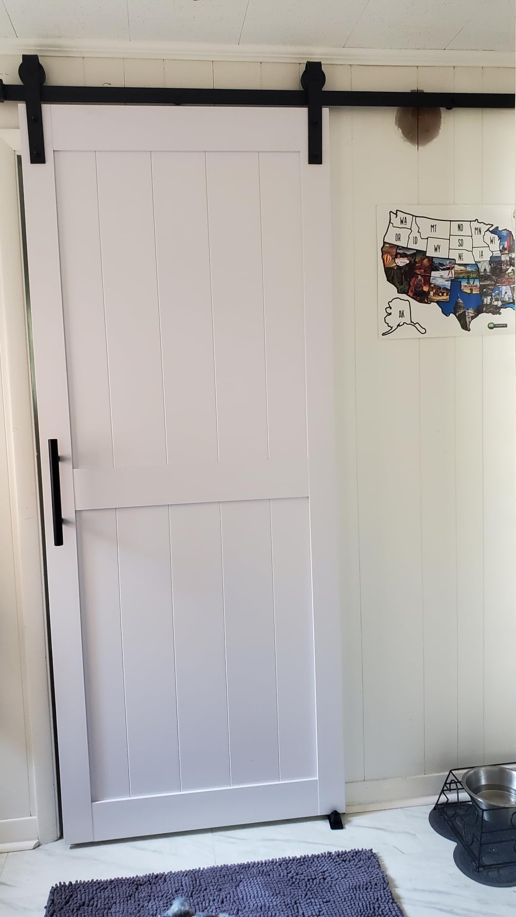 36 x84in MDF Sliding Barn Door with 6.6ft Barn Door Hardware Kit & Handle, White Solid Barn Door Slab Covered with Water-Proof PVC Surface, Pre-Drilled Holes Easy Assembly, H-Frame customer photo 2