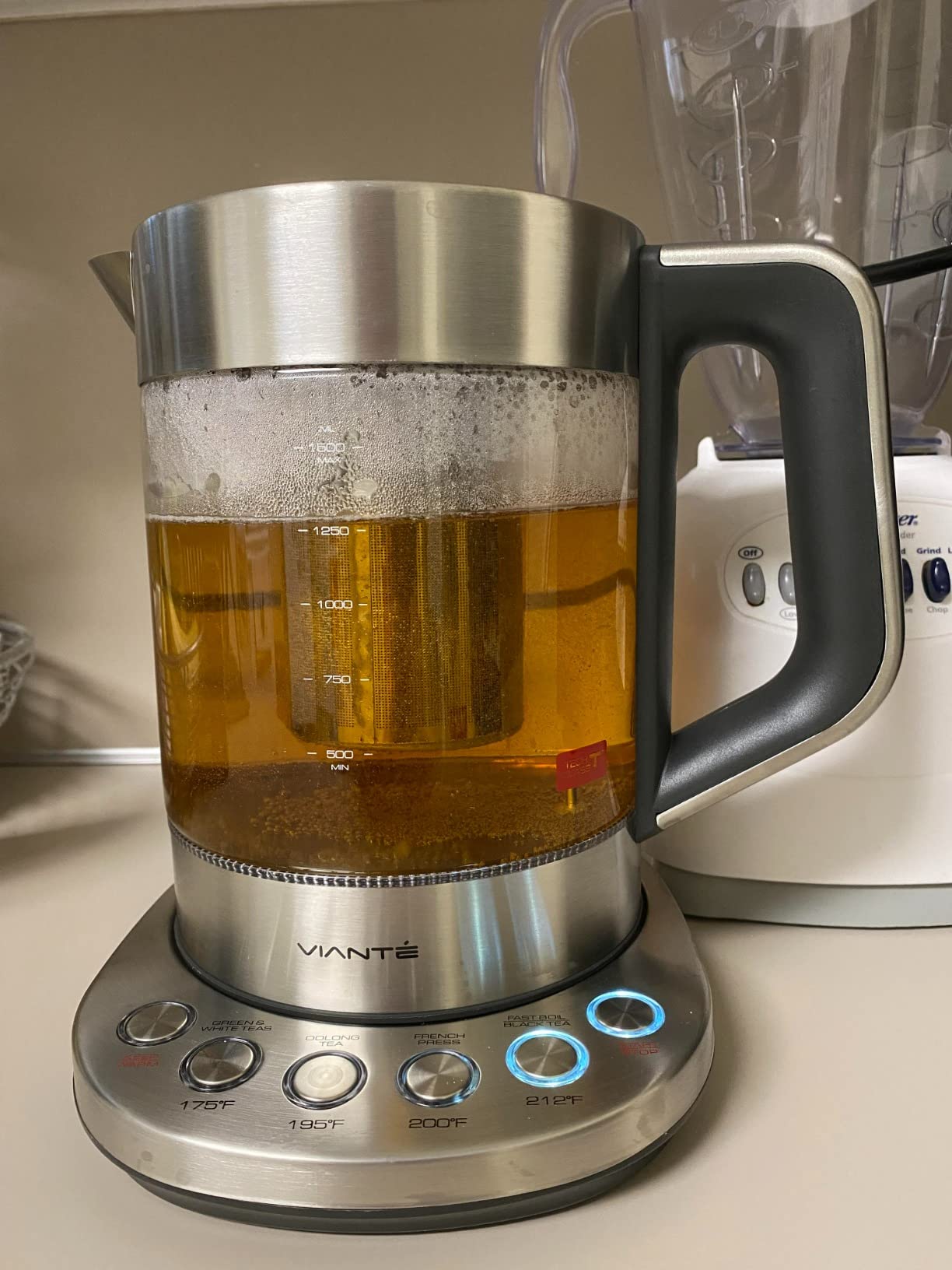 Viante Alba Electric Tea Kettle With Infuser, No Plastic, 1.5L | Borosilicate glass & 304 stainless steel construction. 4 temp presets, keep-warm, cordless, auto shut-off customer photo 2