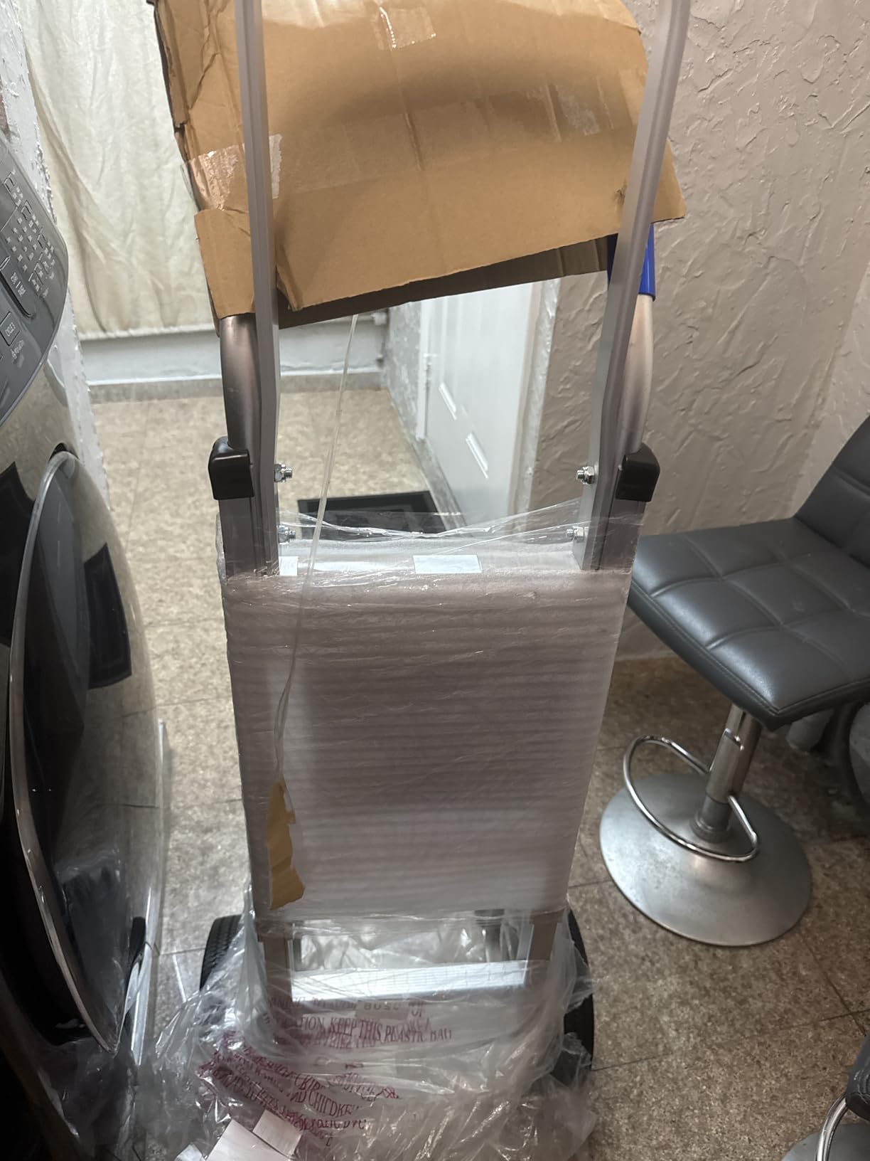 Aluminum Hand Truck/Stair Skid, 660-Lb., 10in. Poly Wheels | Continuous-handle frame, 18in. toe plate, Stair skids, 54in. height, Bulky-load handling across steps and floors customer photo 1