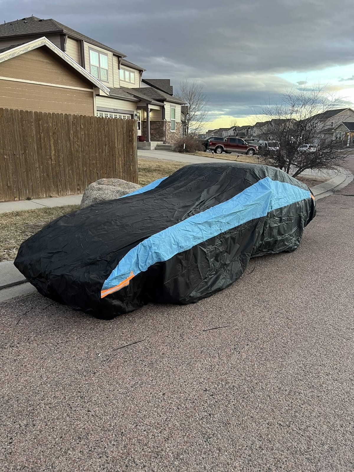 MORNYRAY Waterproof Car Cover All Weather Snowproof UV Protection Windproof Outdoor Full car Cover, Universal Fit for Sedan (Fit Sedan Length 194-206 inch, Blue) customer photo 1