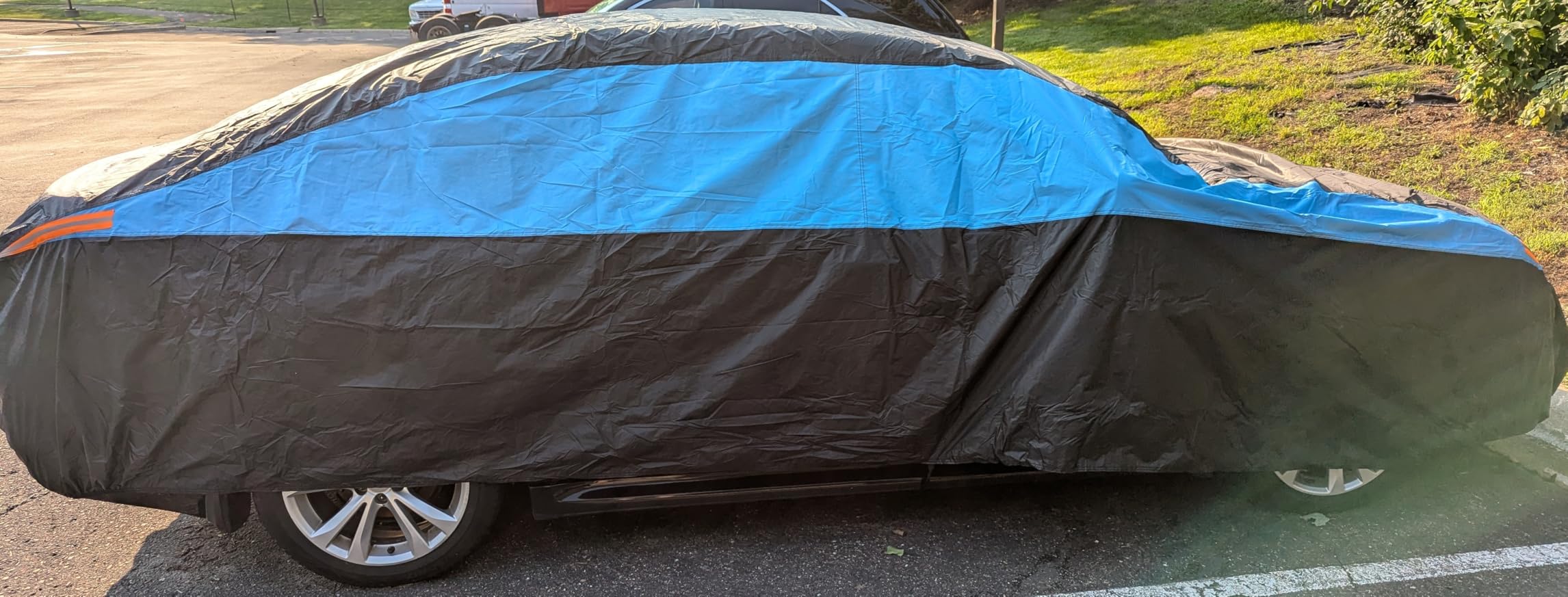 MORNYRAY Waterproof Car Cover All Weather Snowproof UV Protection Windproof Outdoor Full car Cover, Universal Fit for Sedan (Fit Sedan Length 194-206 inch, Blue) customer photo 2