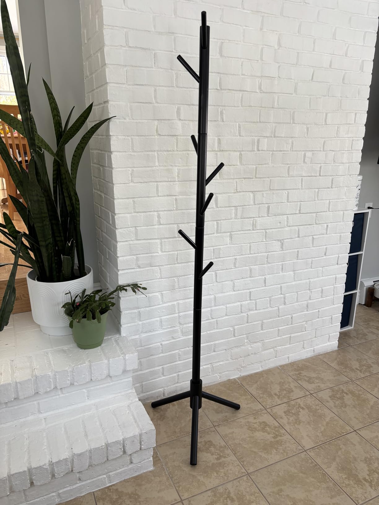 Pipishell Solid Wooden Coat Rack Freestanding with 8 Hooks, Brown | 3 Height Options, 100% Pine Wood, Tool-Free Assembly, Large Triangular Base, Smooth Rods & Hooks Prevent Clothing Snags customer photo 2