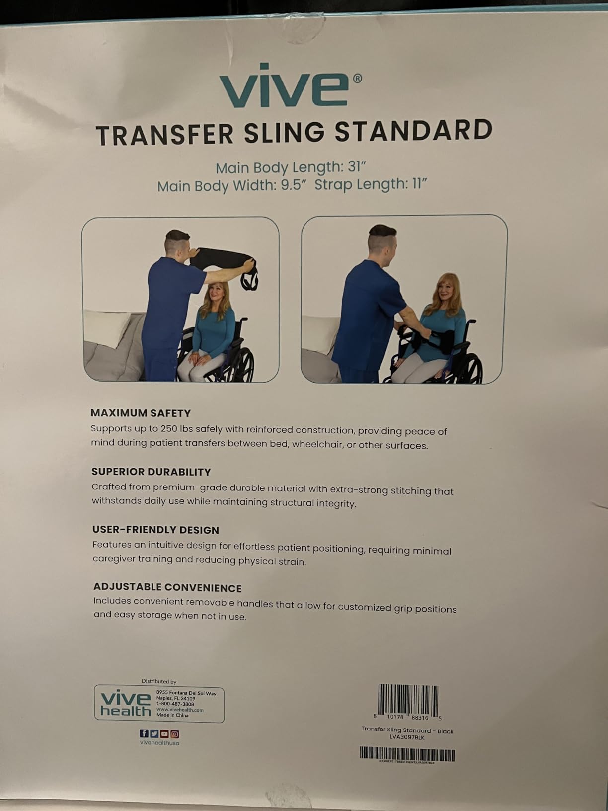 Vive Transfer Sling - Padded Assist Gait Belt - Heavy Duty Patient Lift | With Straps - Mobility Standing and Lifting Aid for Disabled, Elderly, Seniors, Injured - Safely Move from Bed and Wheelchair customer photo 2