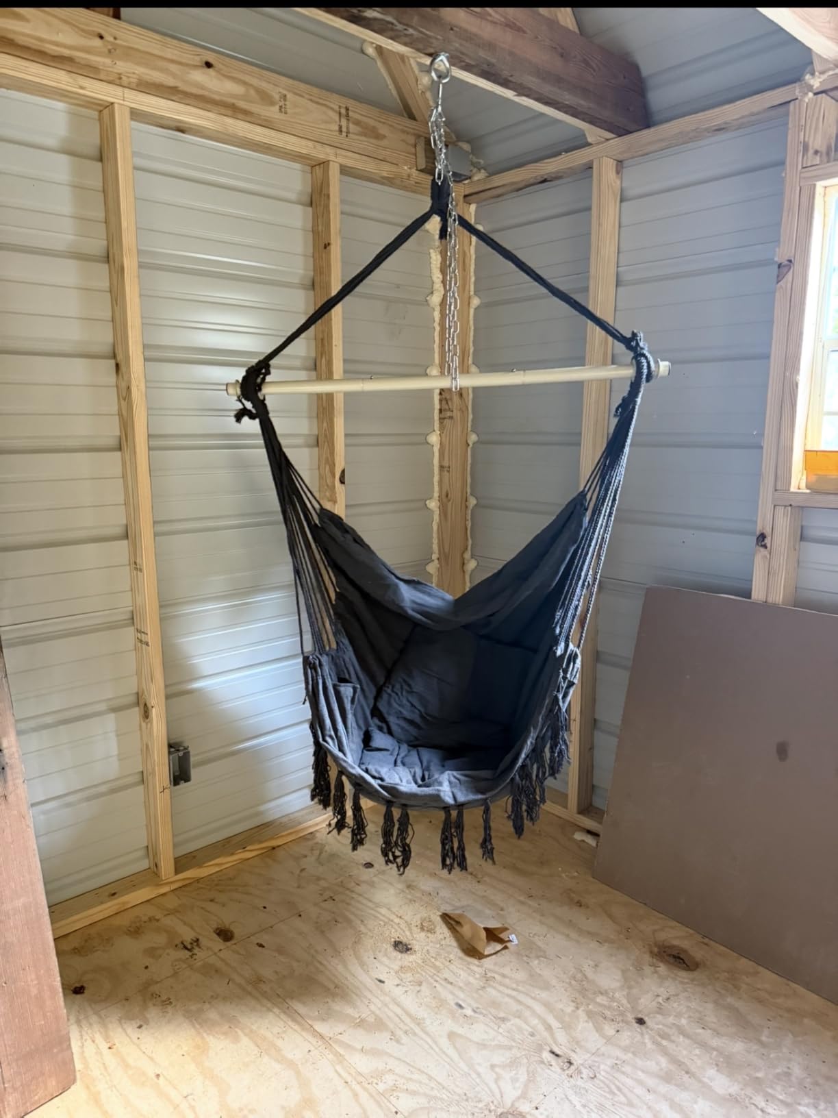 Y- STOP Hammock Chair Hanging Rope Swing Chair, Max 500 Lbs, 2 Seat Cushions Included, Removable Steel Spreader Bar with Anti-Slip Rings, Hardware kit-for Indoor Outdoor(Dark Grey) customer photo 1