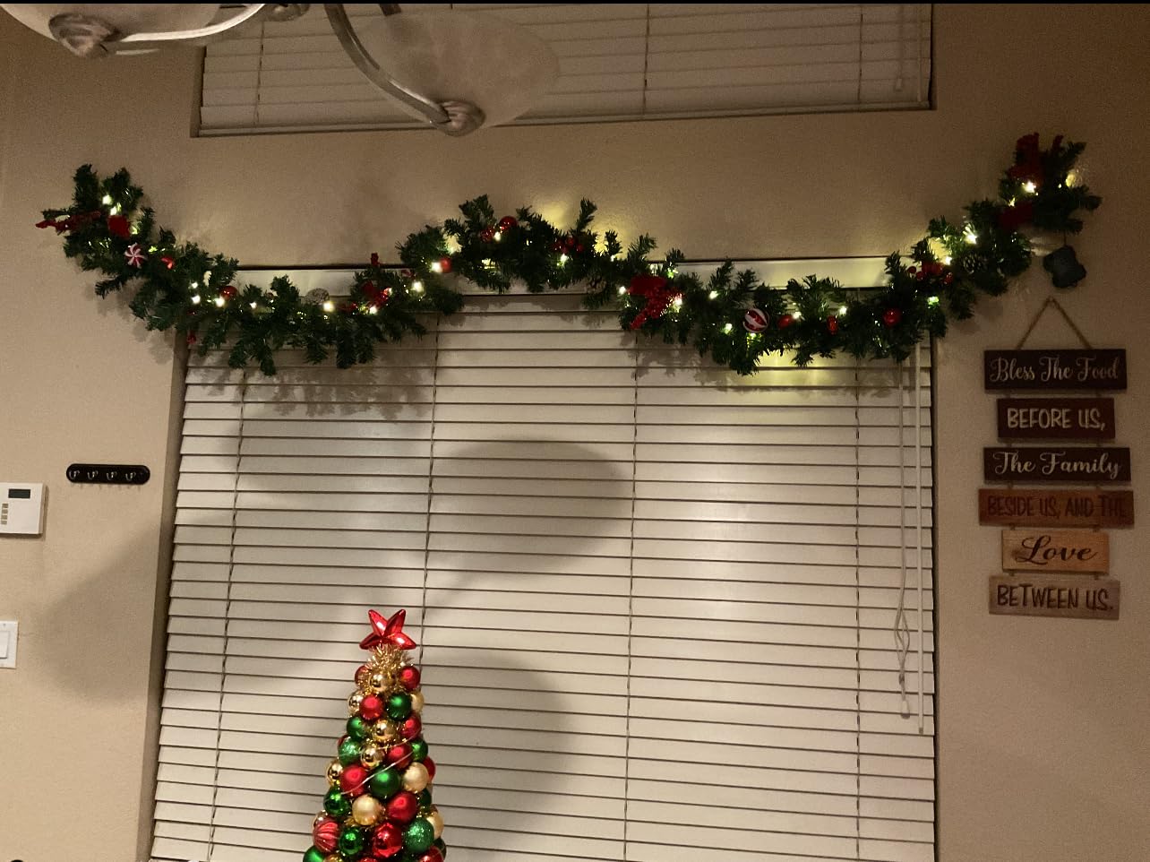 MorTime 9 FT LED Christmas Garland with Pinecones Red Berries Bows Christmas Balls Candies, Multi-Function Christmas Garland with 50 Warm White LED Lights, 180 Branch Tips customer photo 2
