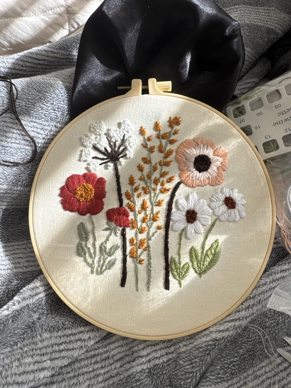 Uphome 3 Pack Embroidery Starter Kit for Beginners Stamped Cross Stitch Kits with Cute Flowers and Plants Patterns with 1 Embroidery Hoop and Color Threads for Adults Kids customer photo 1