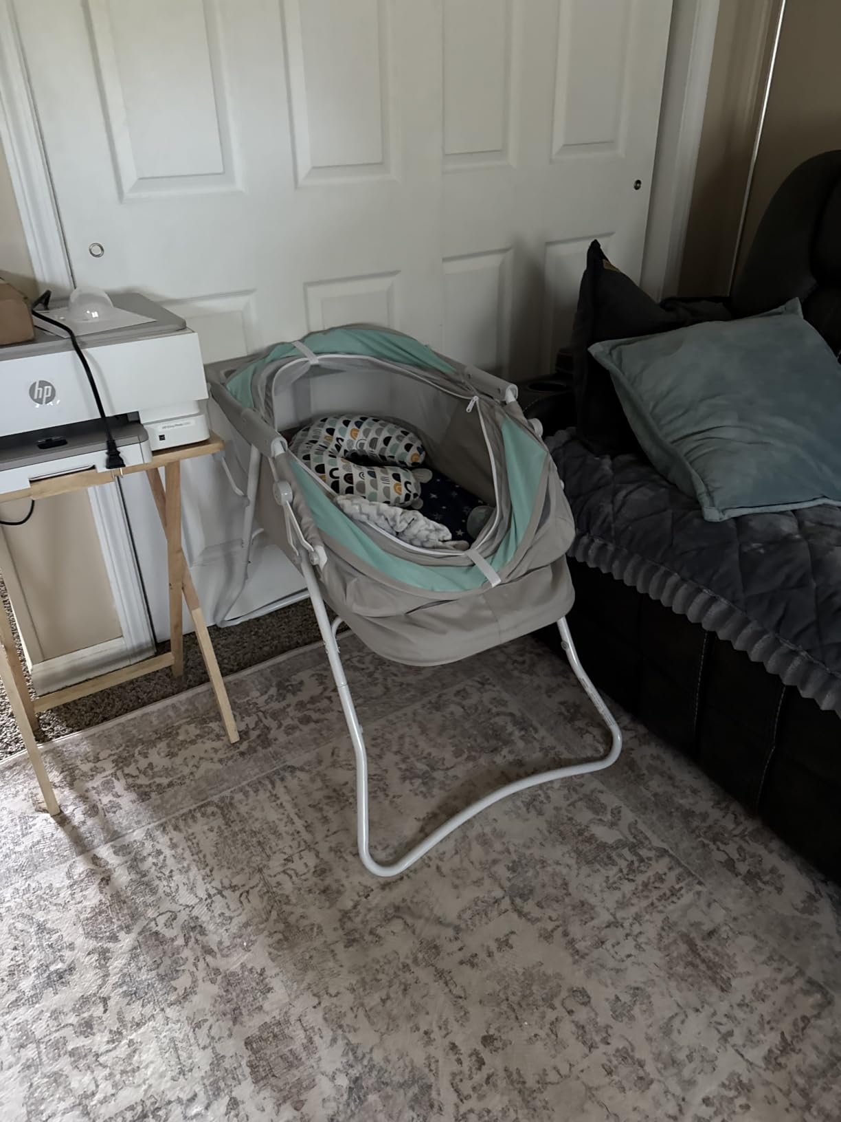 Dream On Me Karley Bassinet in Aqua, Lightweight Portable Baby Bassinet, Quick Fold and Easy to Carry, Adjustable Double Canopy, Indoor and Outdoor Bassinet with Large Storage Basket customer photo 2