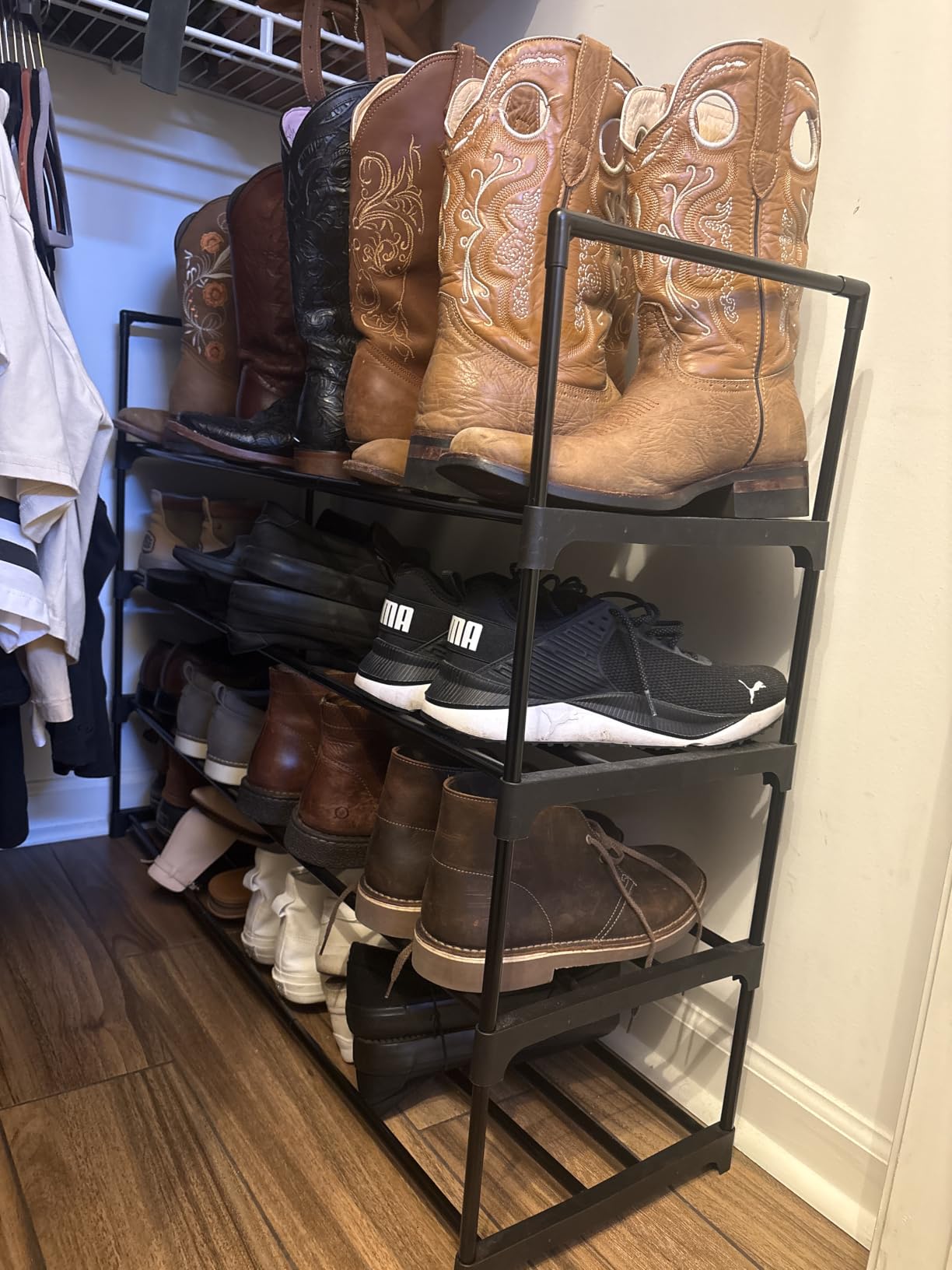 SONGMICS Shoe Rack, 3-Tier Shoe Organizer, Metal Storage Shelf | for Entryway, Upright or Upside Down, for 16-20 Pairs, Stackable, 11.8 x 36.2 x 21.7 Inches, Black ULSA303B02 customer photo 2