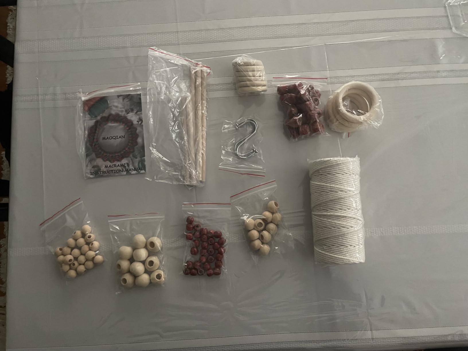 120pcs Macrame Kits for Beginners 3mm x 109yards Natural Cotton Macrame Cord with Wooden Beads & Rings,Wooden Sticks,Metal Rings Macrame Supplies Best for Macrame Plant Hanger customer photo 1