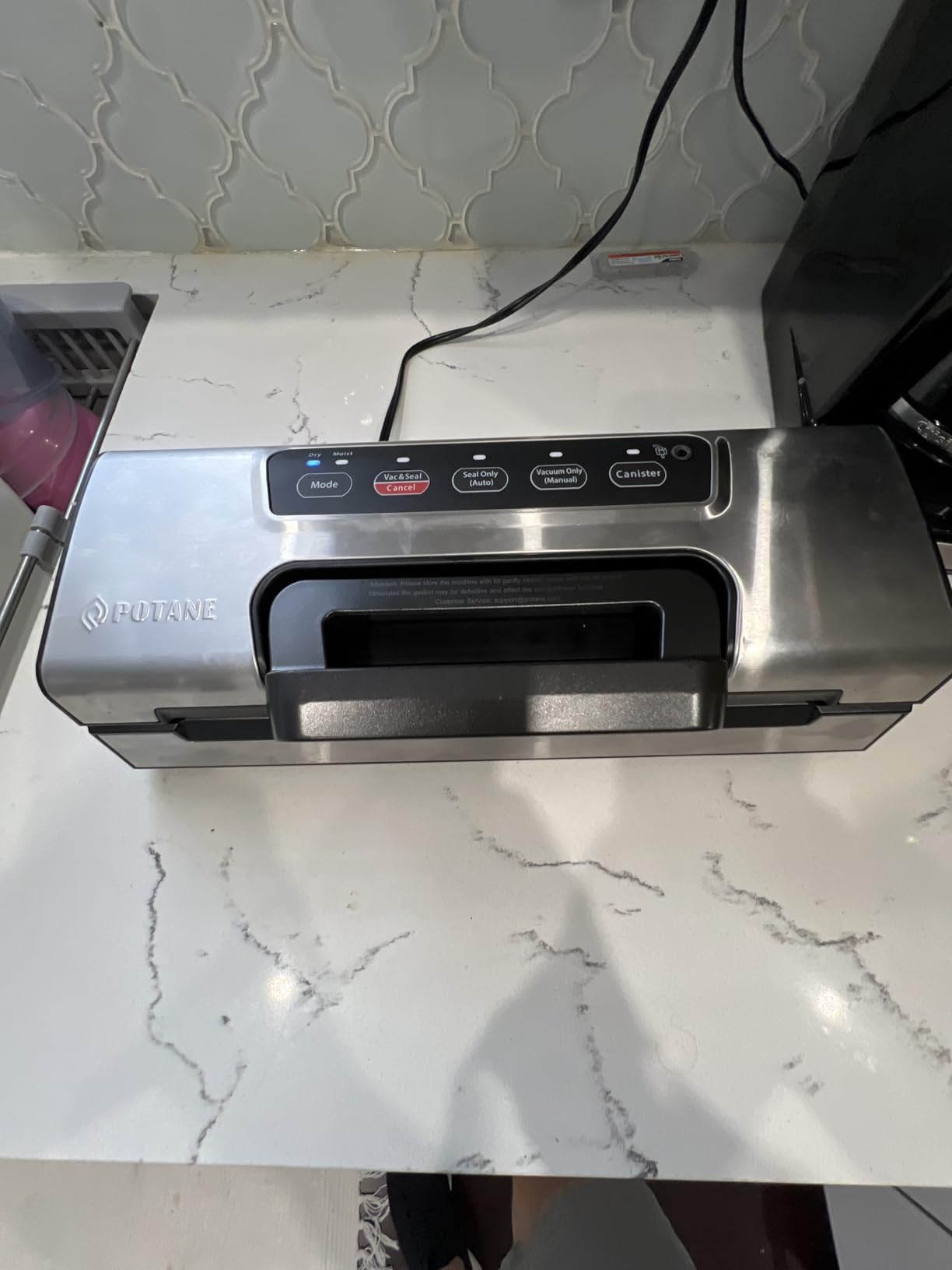 Potane Precision Vacuum Machine, Pro Food Sealer with Built-in Cutter and Bag Storage (Up to 20 Feet Length), Both Auto Manual Options, 2 Modes, Includes 2 Bag Rolls 11
