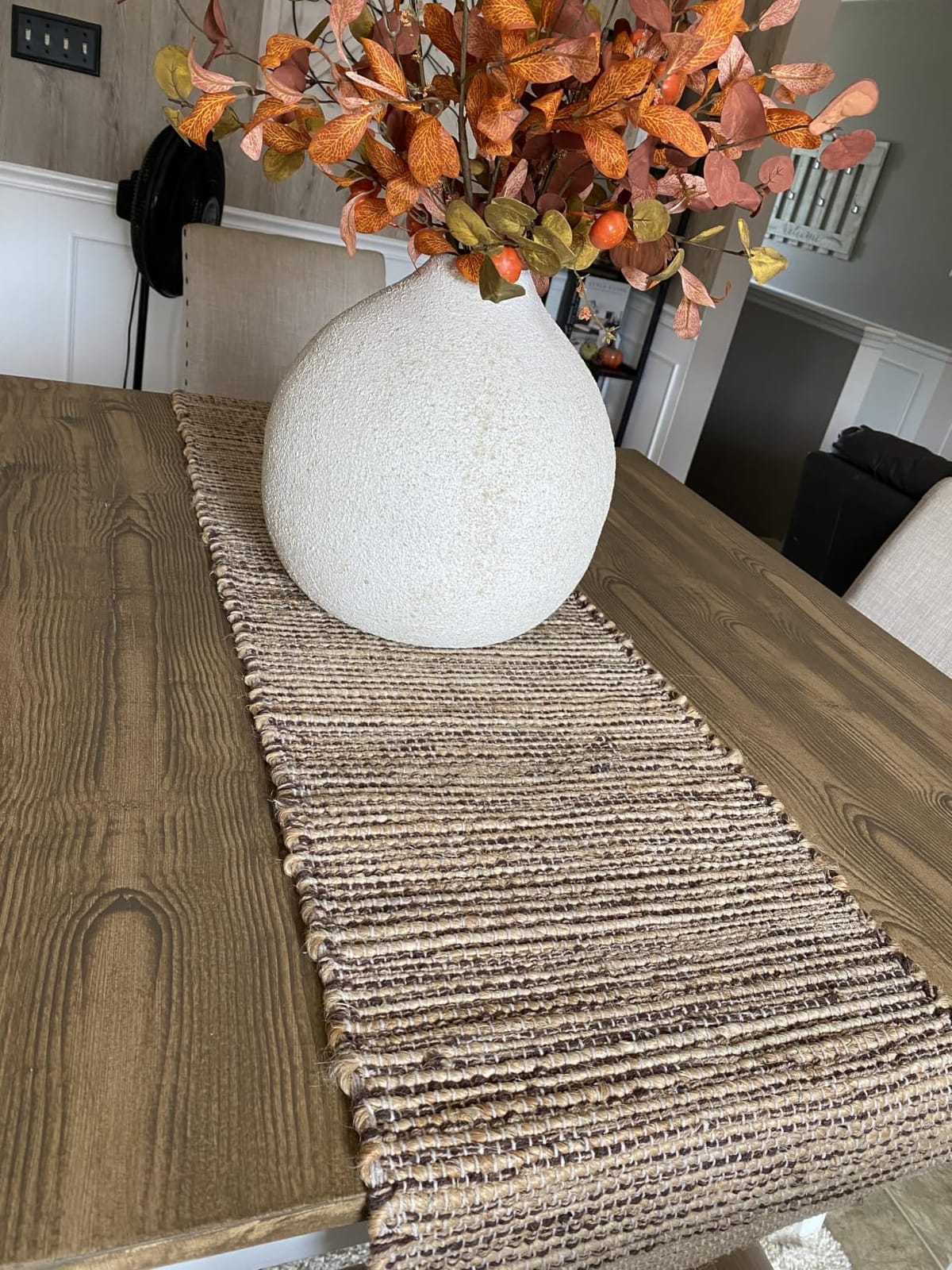 Chardin home Natural Jute Table Runner 13x72 Inch - Vintage Boho Rustic Table Decor - Handwoven Table Runner in Natural Jute and Grey - Farmhouse Dining or Console Table Accent customer photo 1