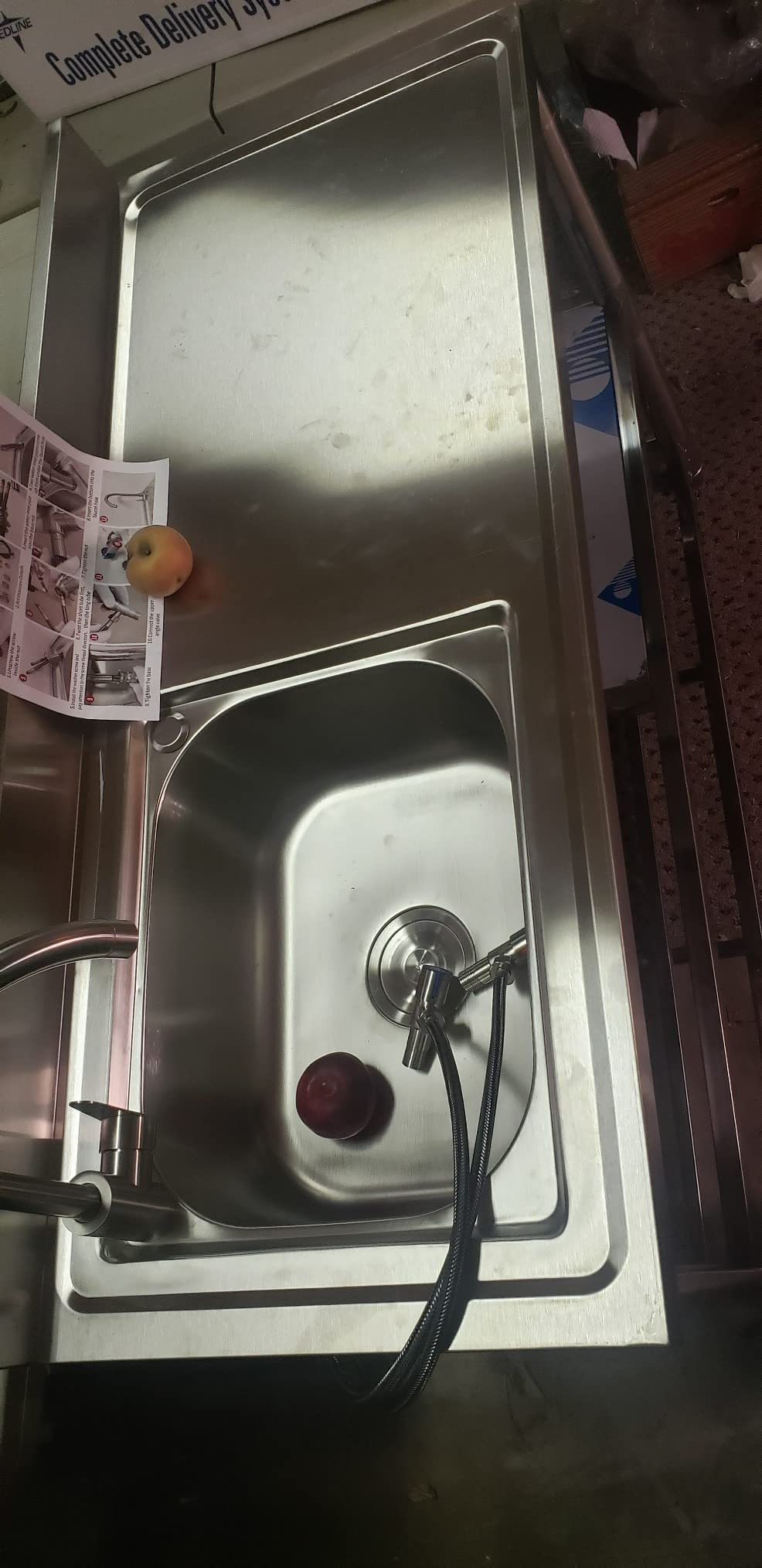 Free Standing Stainless-Steel Single Bowl Commercial Kitchen Sink w/Faucet | Utility Sink with Drainboard, Prep & Utility Washing Hand Basin w/ Workbench & Double Storage Shelves Indoor Outdoor (47in) customer photo 1