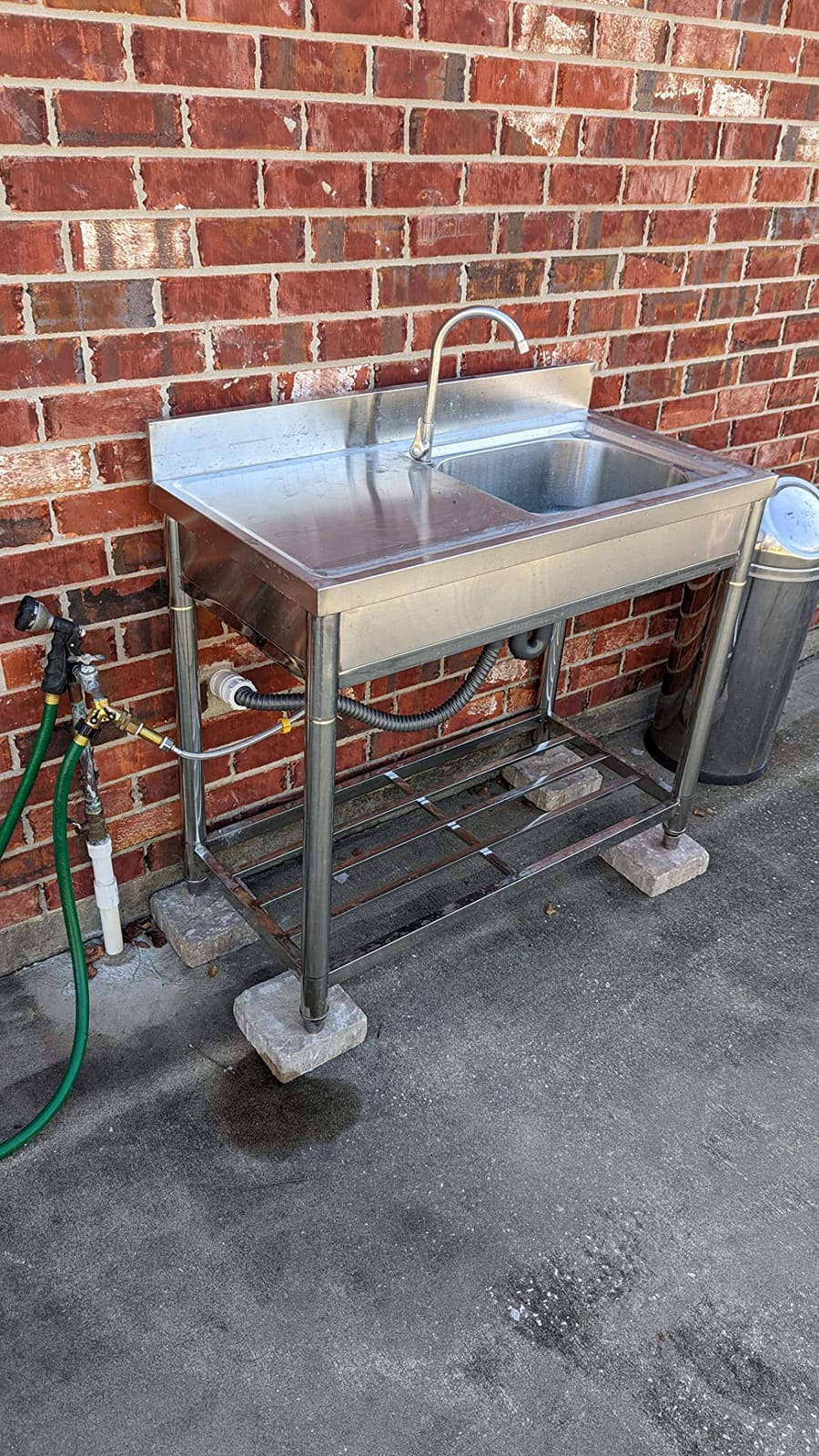Free Standing Stainless-Steel Single Bowl Commercial Kitchen Sink w/Faucet | Utility Sink with Drainboard, Prep & Utility Washing Hand Basin w/ Workbench & Double Storage Shelves Indoor Outdoor (47in) customer photo 2