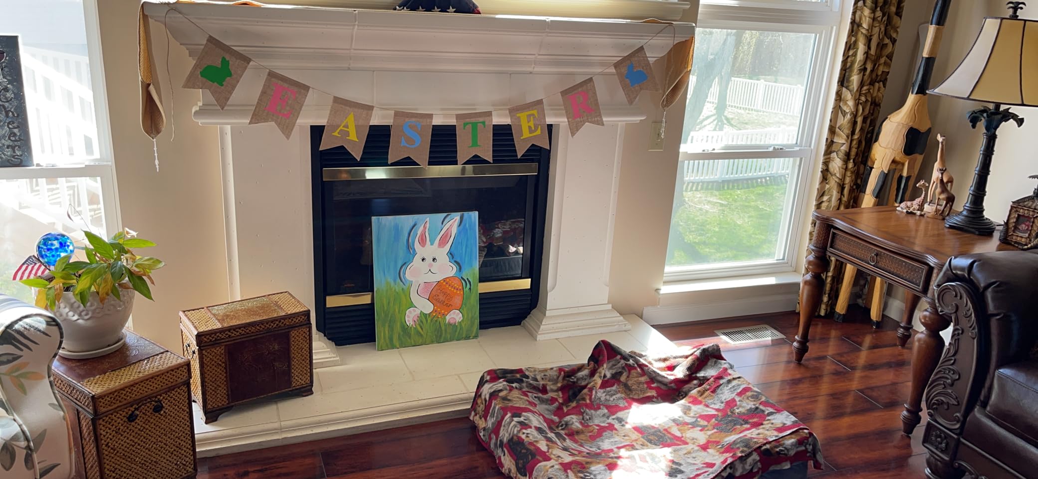 Easter Burlap Garland Banners Rabbit Bunny Burlap for Easter Decorations | Easter Banners Garlands for Mantel, Fireplace, Indoor Outdoor Happy Easter Day Party Decoration Supply customer photo 1