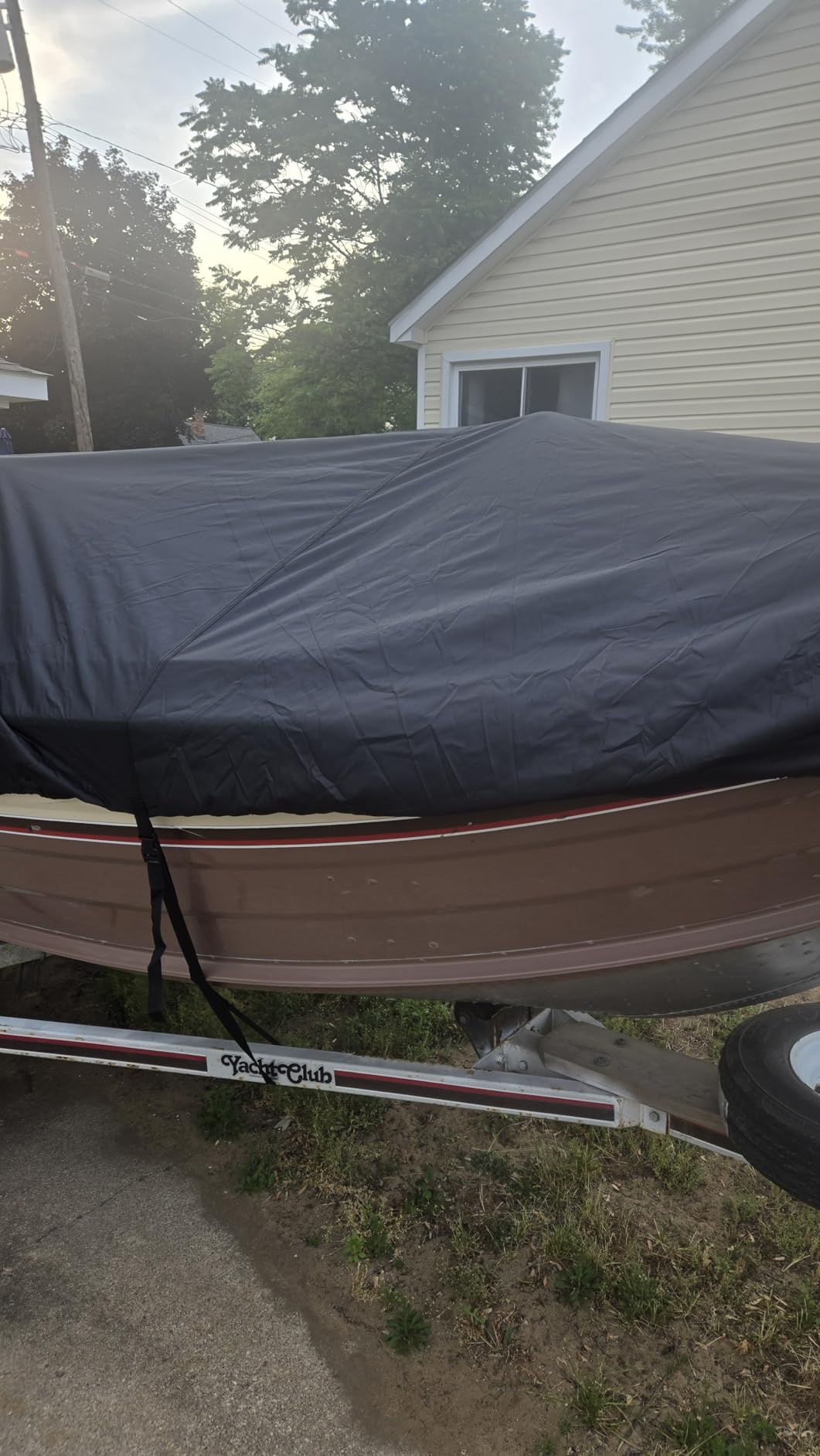 Mancro Boat Cover, Heavy Duty 17-19ft Waterproof Trailerable Boat Cover | UV Resistant Marine Grade Outboard Cover Compatible for Bass Boat, Fits Bayliner Tri-Hull V-Hull Fishing Runabout Boat, Black customer photo 1