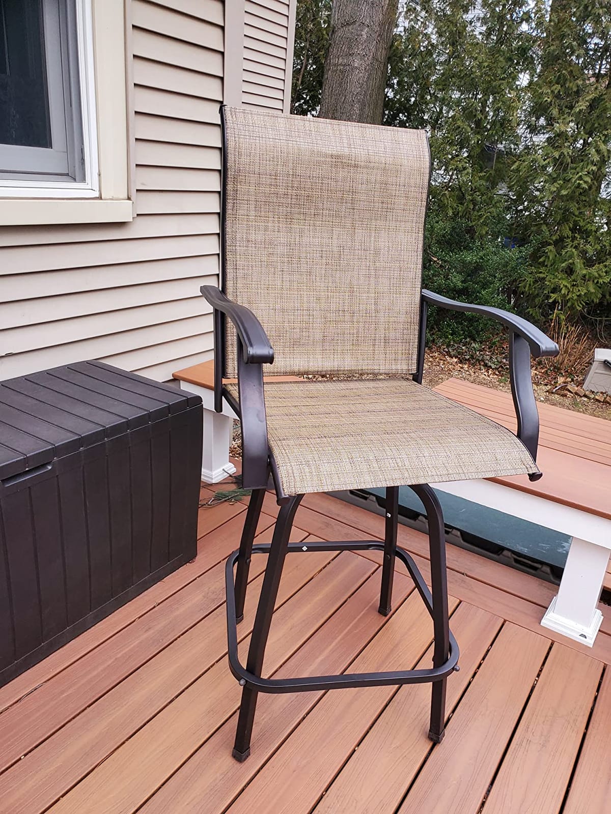 Sophia & William Swivel Outdoor Bar Stools Set of 4, Brown, 30 Inches | High Top, Breathable Textilene Seat, Metal Frame, Back Support, Armrest and Footrest, for Patio Garden Backyard Bar Counter customer photo 2