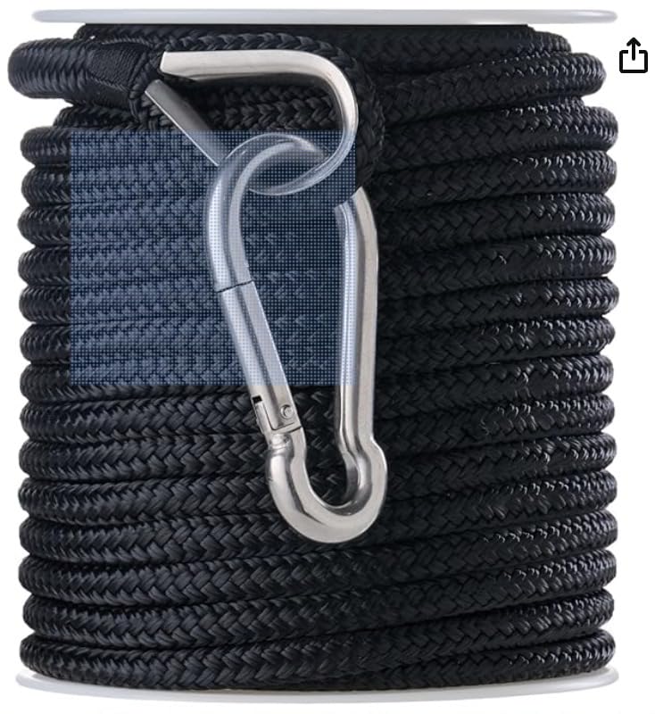 RainierSupplyCo Boat Anchor Rope - Double Braided Marine Rope Anchor Line - 150ft Nylon Boating Line with 316 Stainless Steel Thimble customer photo 2