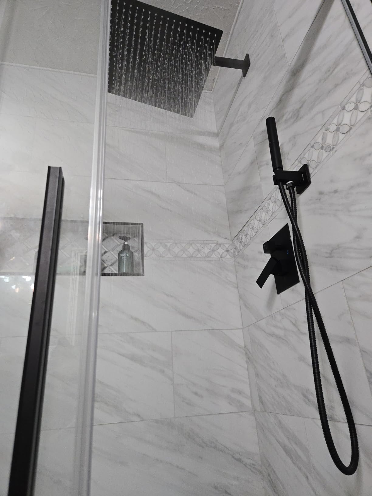 Aolemi Shower System with Rain Head and Handheld, 12-Inch, Matte Black | High-Pressure Shower Faucet Set with Dual-Function Handheld, Rough-In Valve, 1.8 GPM, Wall-Mount Trim Kit customer photo 1