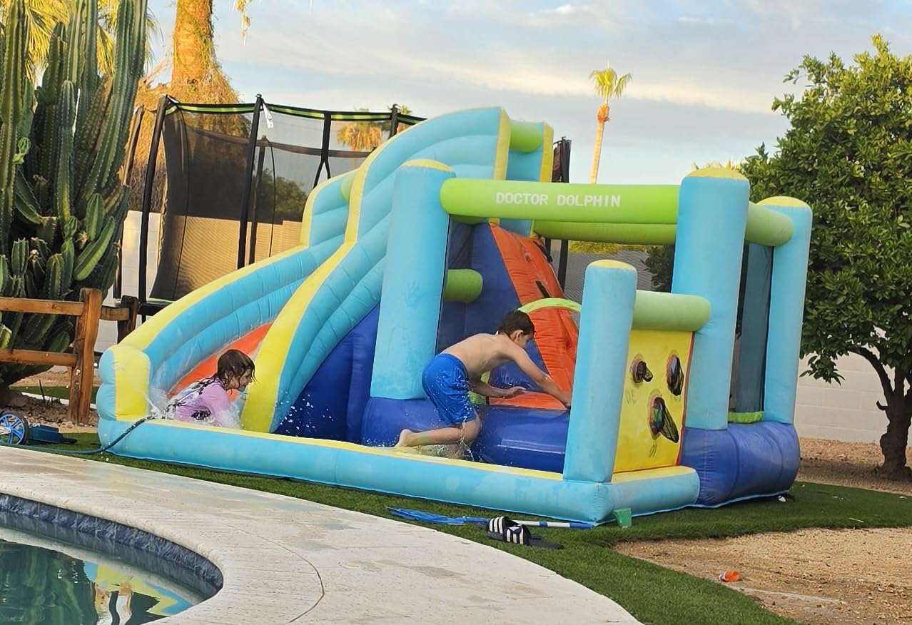 FBSPORT Inflatable Bounce House, Water Slide Park Slide Bouncer with Ball Shooting, Climbing Wall, Jumping and Splash Pool, Kids Bouncy Castle with 450W Air Blower for Outdoor Backyard customer photo 1