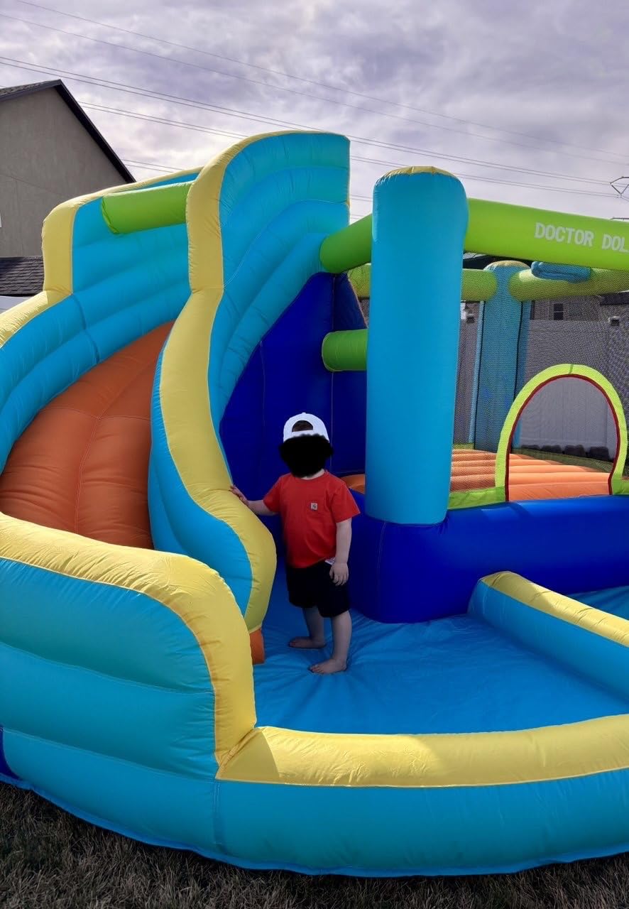 FBSPORT Inflatable Bounce House, Water Slide Park Slide Bouncer with Ball Shooting, Climbing Wall, Jumping and Splash Pool, Kids Bouncy Castle with 450W Air Blower for Outdoor Backyard customer photo 2