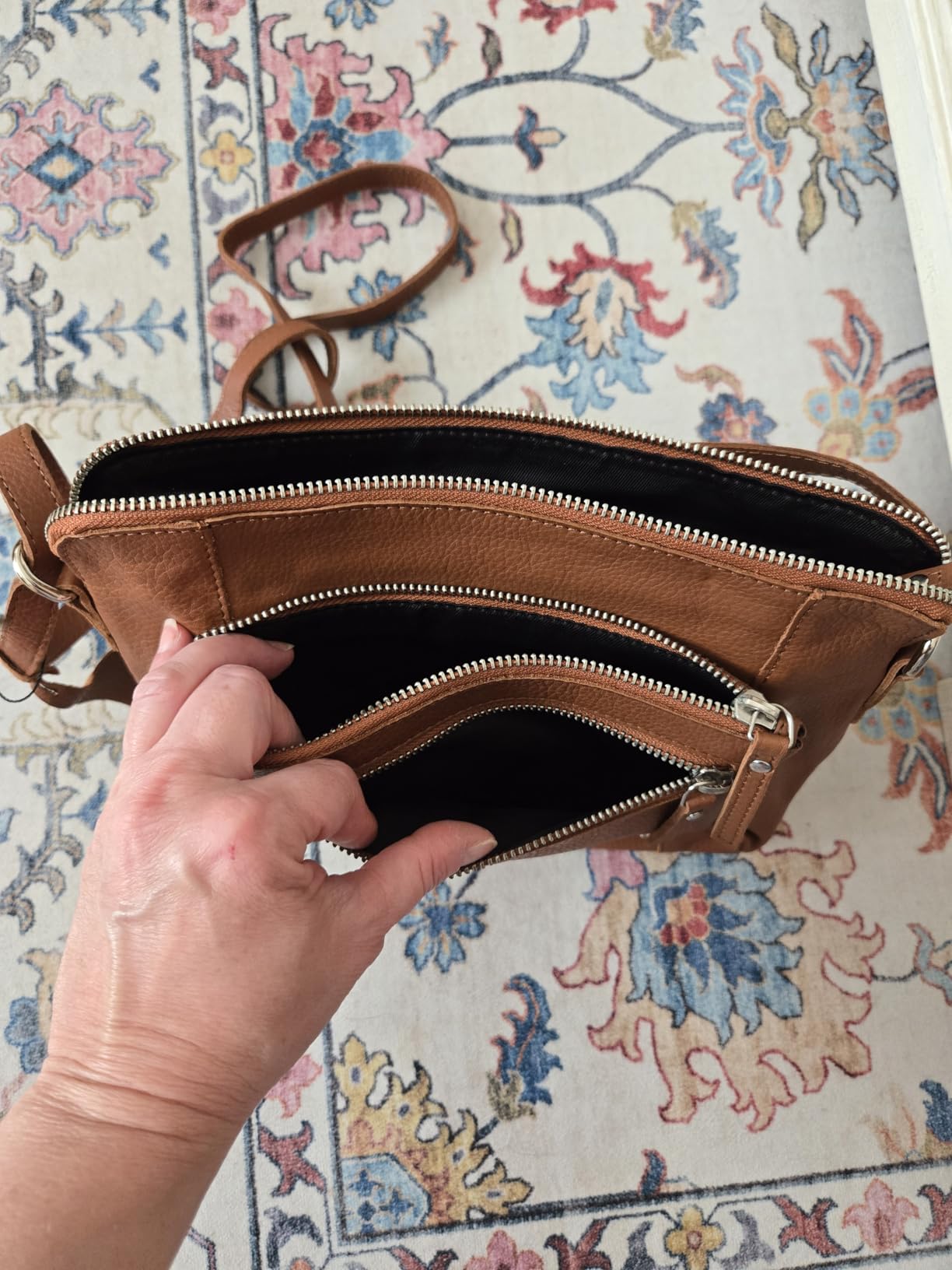 Leather Crossbody Bags for Women Small Soft Genuine Pebbled Sling Shoulder Handbag Crossover Purse with Full Adjustable Strap (Cognac Nappa) customer photo 1